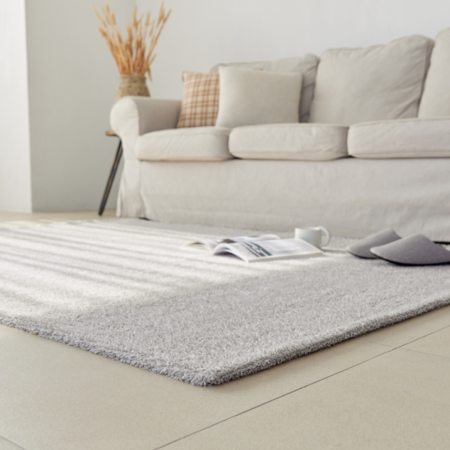 먼지없는 워셔블 장모 온감 러그 대형 거실 침실 원룸 실루엣 애쉬그레이, 170x230