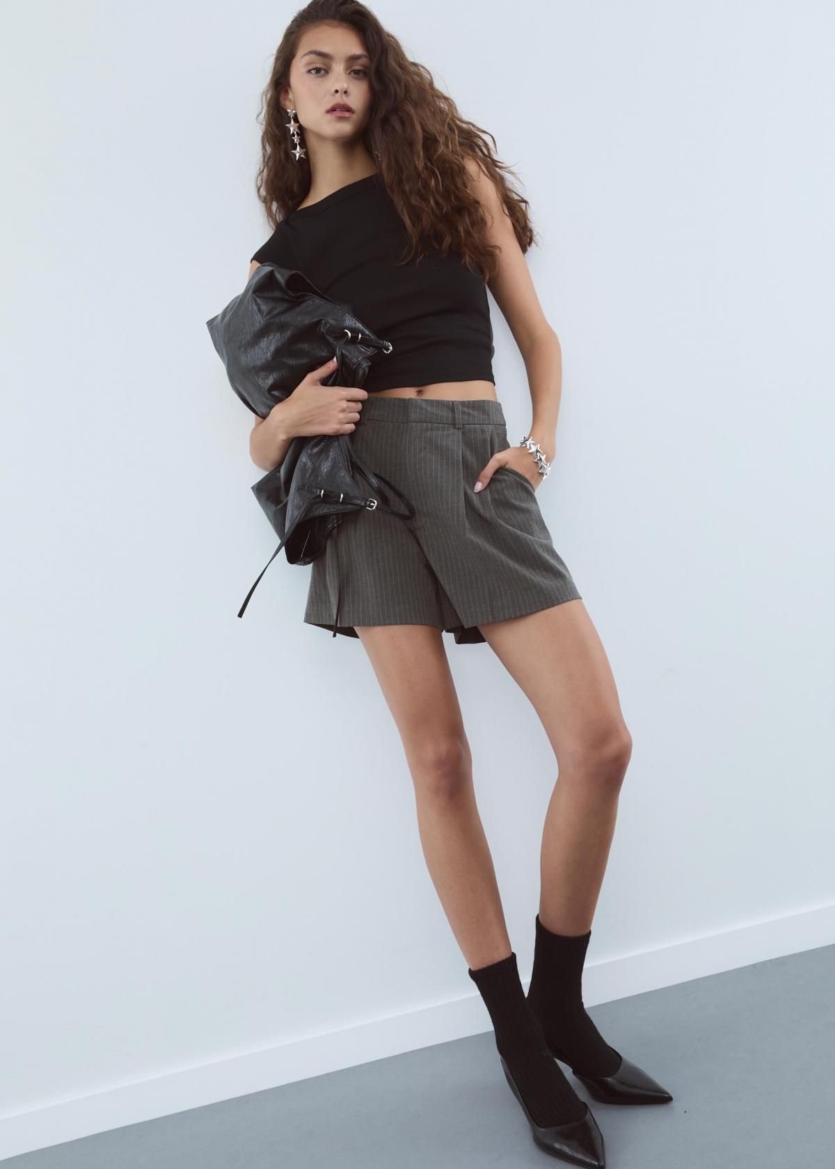 스트라디바리우스 스트라이프 미드웨이스트 테일러드 반바지 4905/752 GREY MELANGE - 상세 이미지 4