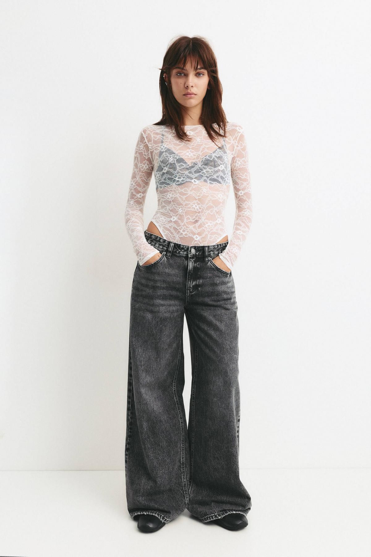 풀앤베어 시스루 레이스 베이직 긴팔 바디수트 7152/338 WHITE - 상세 이미지 5
