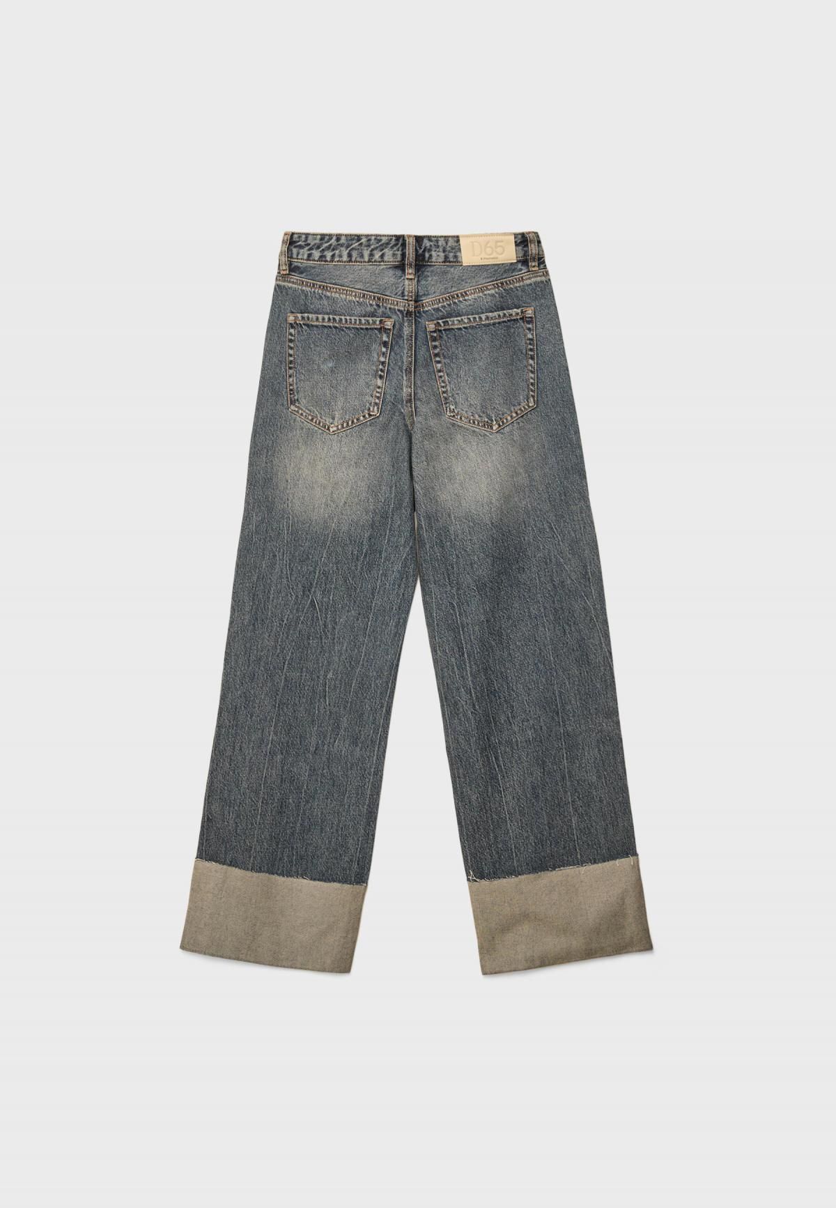스트라디바리우스 트렌디 와이드핏 데님 스트레이트 턴업 진 4865/915 MEDIUM DENIM WASH - 상세 이미지 3