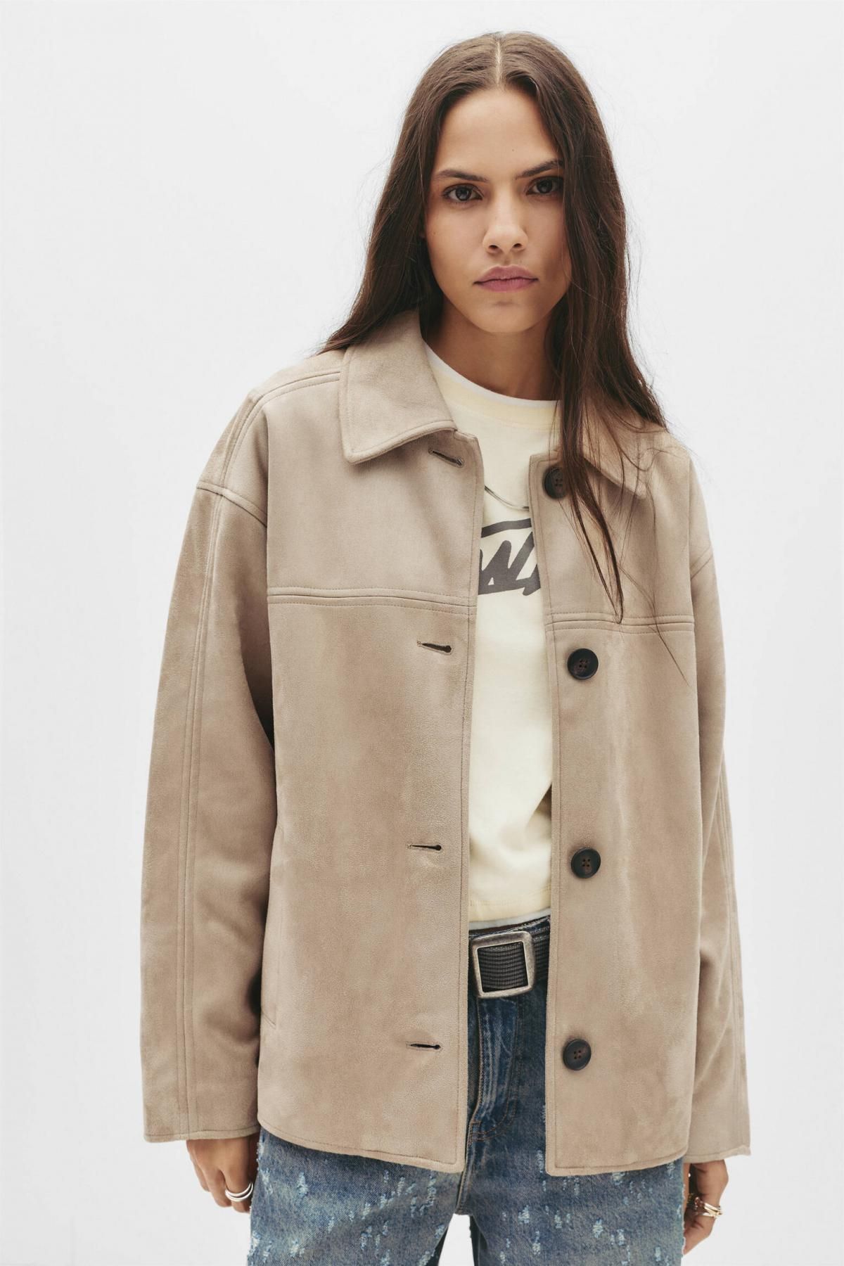 풀앤베어 테크니컬 레더 이펙트 베이지 재킷 7700/389 BEIGE - 상세 이미지 5