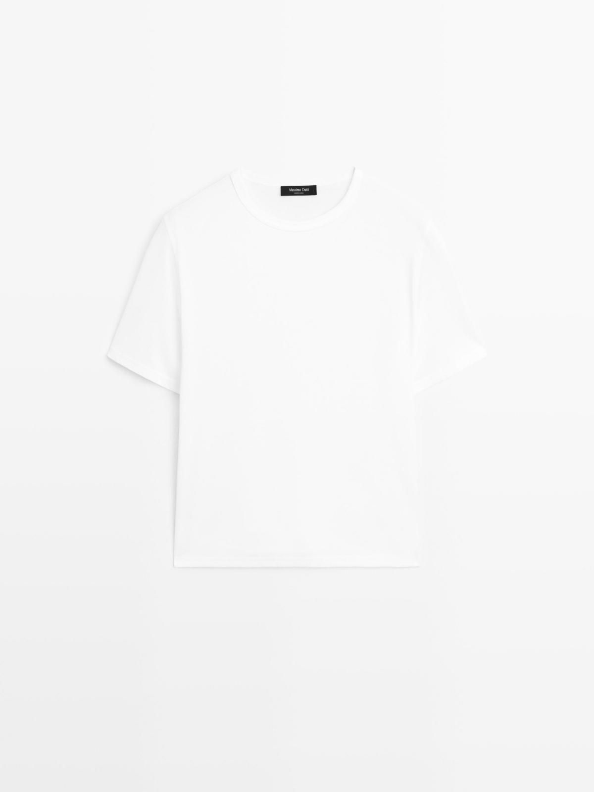 마시모두띠 화이트 코튼블렌드 베이직 크롭 반팔 티셔츠 6870/402 WHITE - 메인 이미지