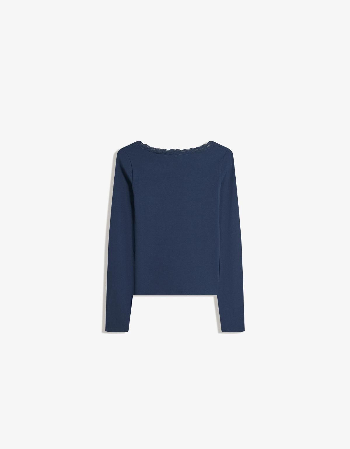 버쉬카 레이스 디테일 네이비 긴팔 티셔츠 7803/443 NAVY - 상세 이미지 3