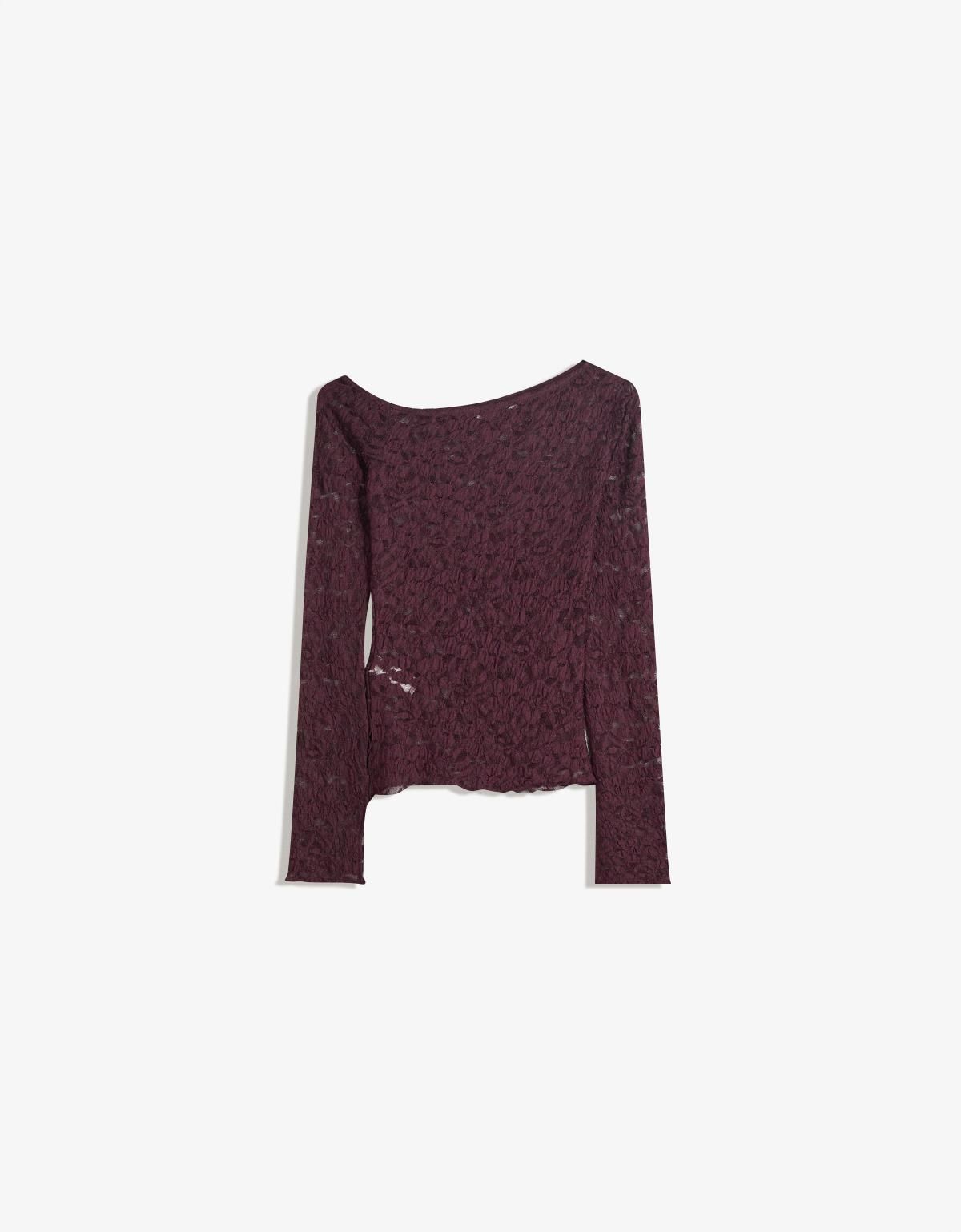 버쉬카 버건디 시스루 레이스 긴팔 탑 7542/662 BURGUNDY - 상세 이미지 2