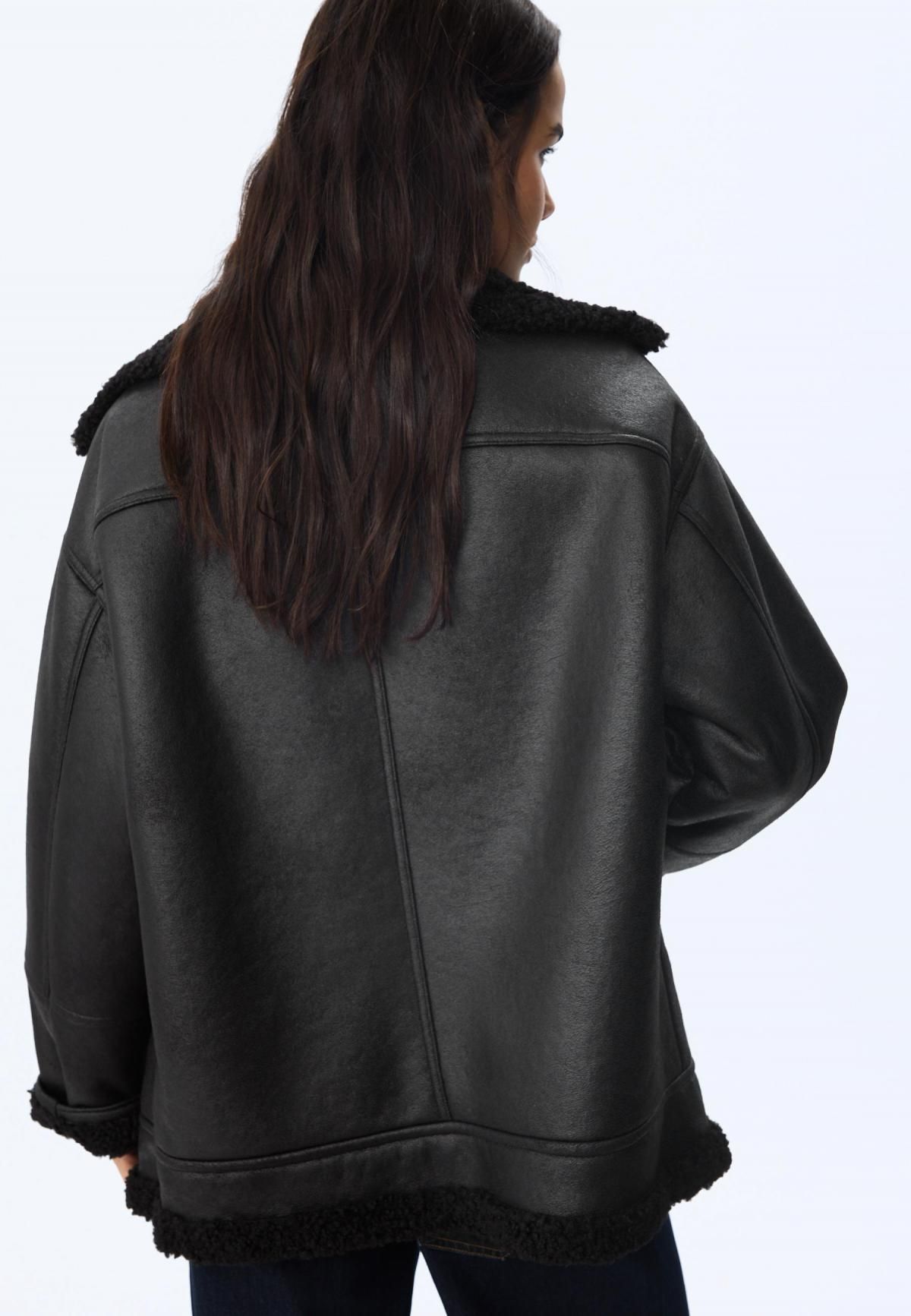 스트라디바리우스 무스탕 오버핏 페이크레더 버클 집업 자켓 8611/638 BLACK - 상세 이미지 5