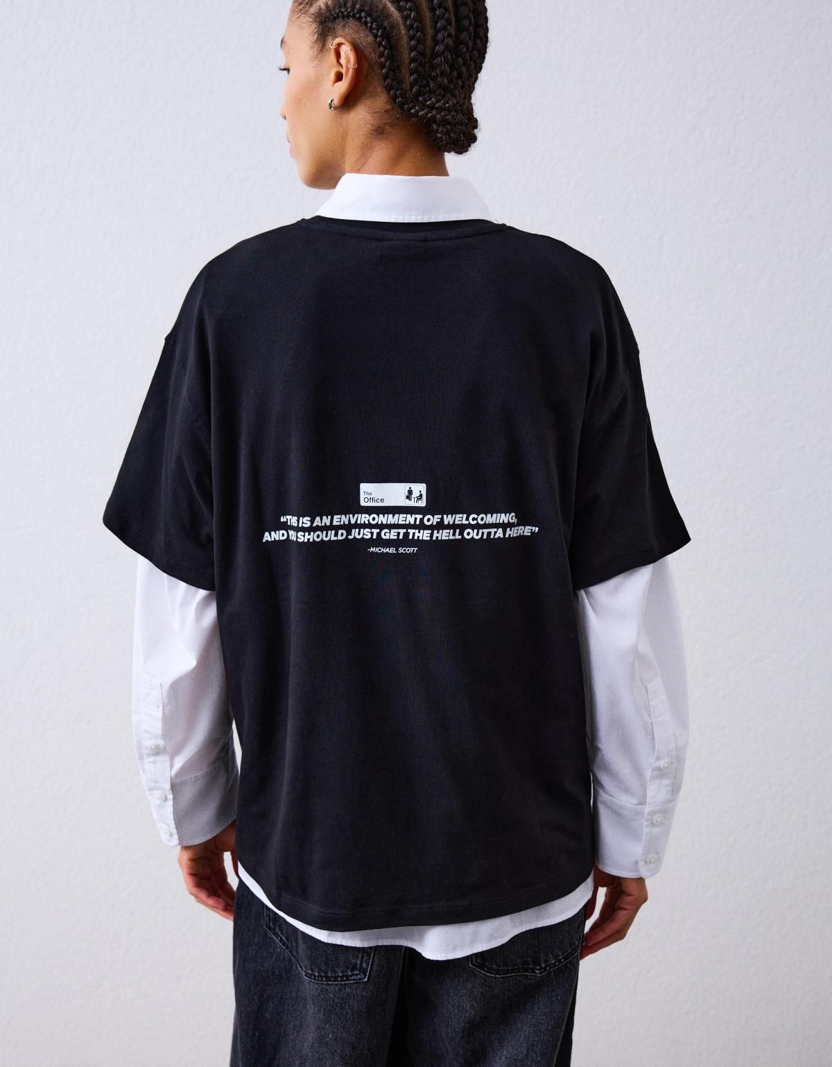 버쉬카 더 오피스 그래픽 프린트 오버핏 반팔 티셔츠 7631/256 BLACK - 상세 이미지 4