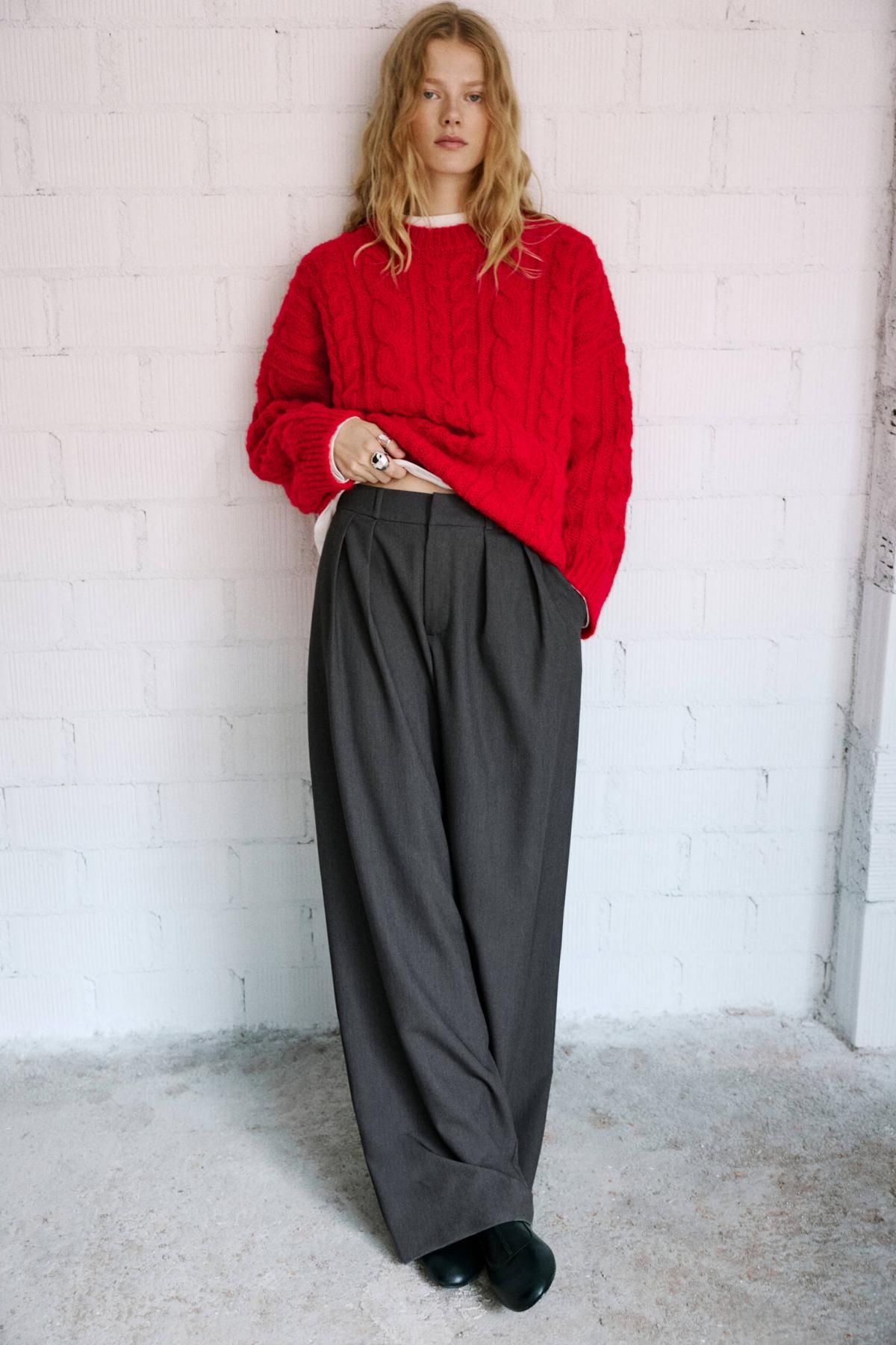 풀앤베어 와이드 하이웨이스트 테일러드 더블다트 슬랙스 팬츠 7674/315 GREY MARL - 상세 이미지 2