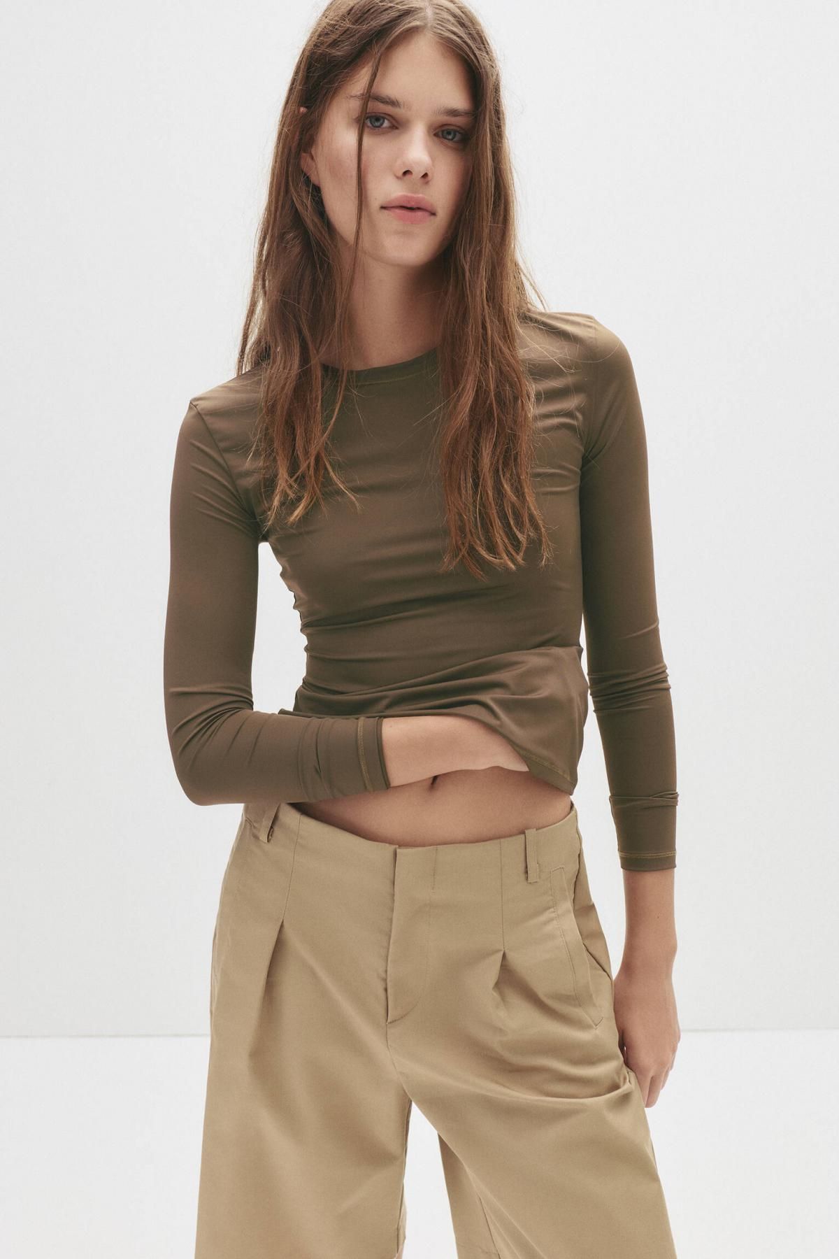 풀앤베어 테크니컬 폴리아미드 라운드넥 긴팔 티셔츠 7152/307 BROWN - 상세 이미지 2