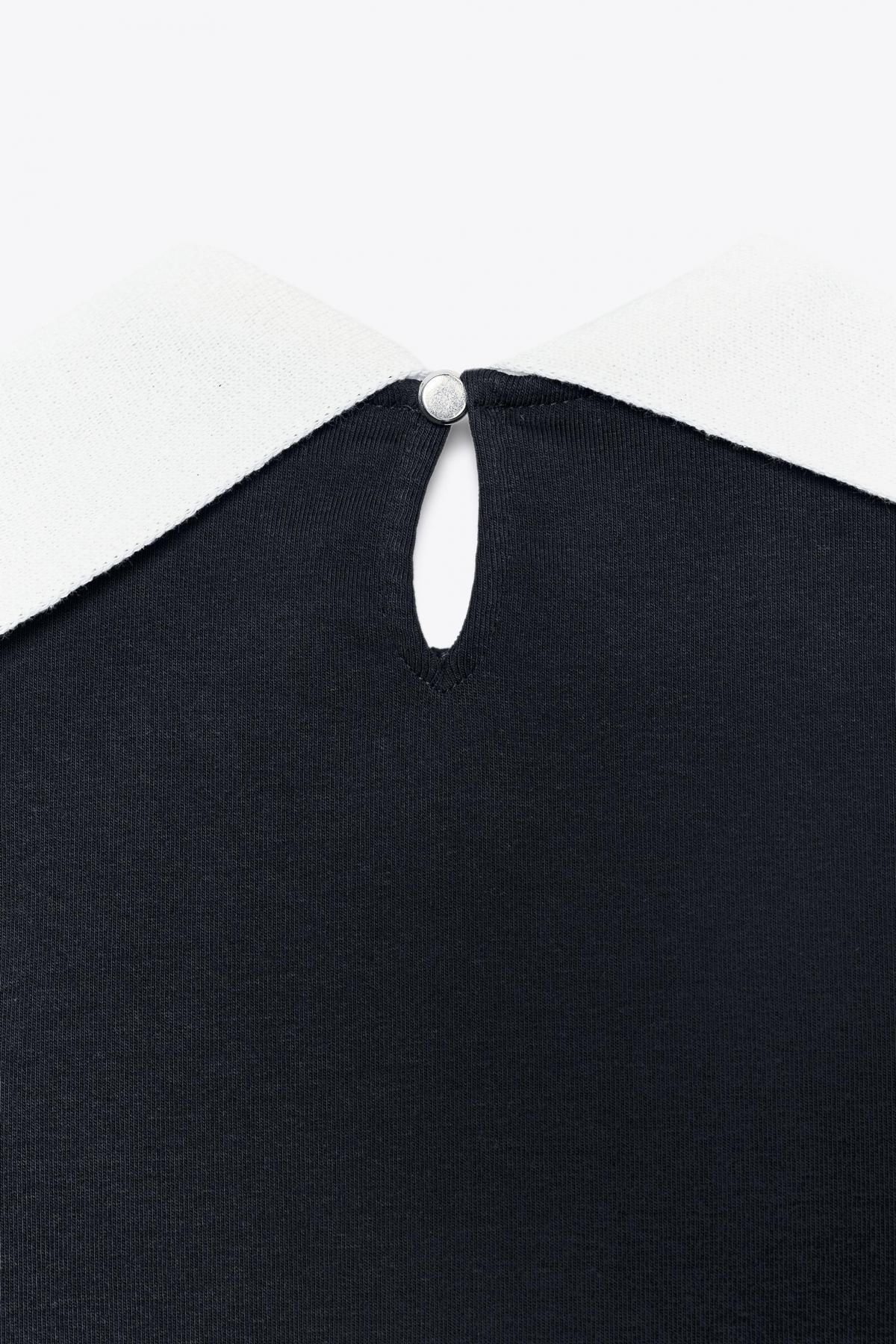 자라 청키 니트 배색 리본 장식 반팔 티셔츠 5644/911 BLACK - 상세 이미지 3