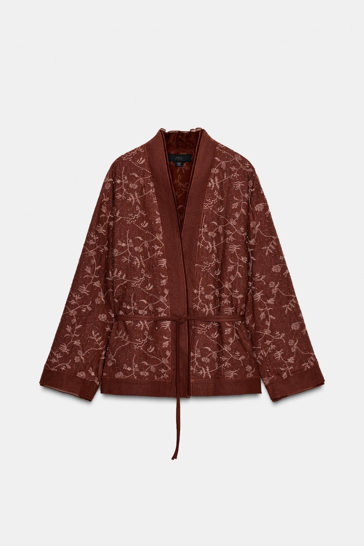 자라 에스닉 자수 린넨블렌드 기모노 재킷 2731/260 LIGHT BURGUNDY - 메인 이미지