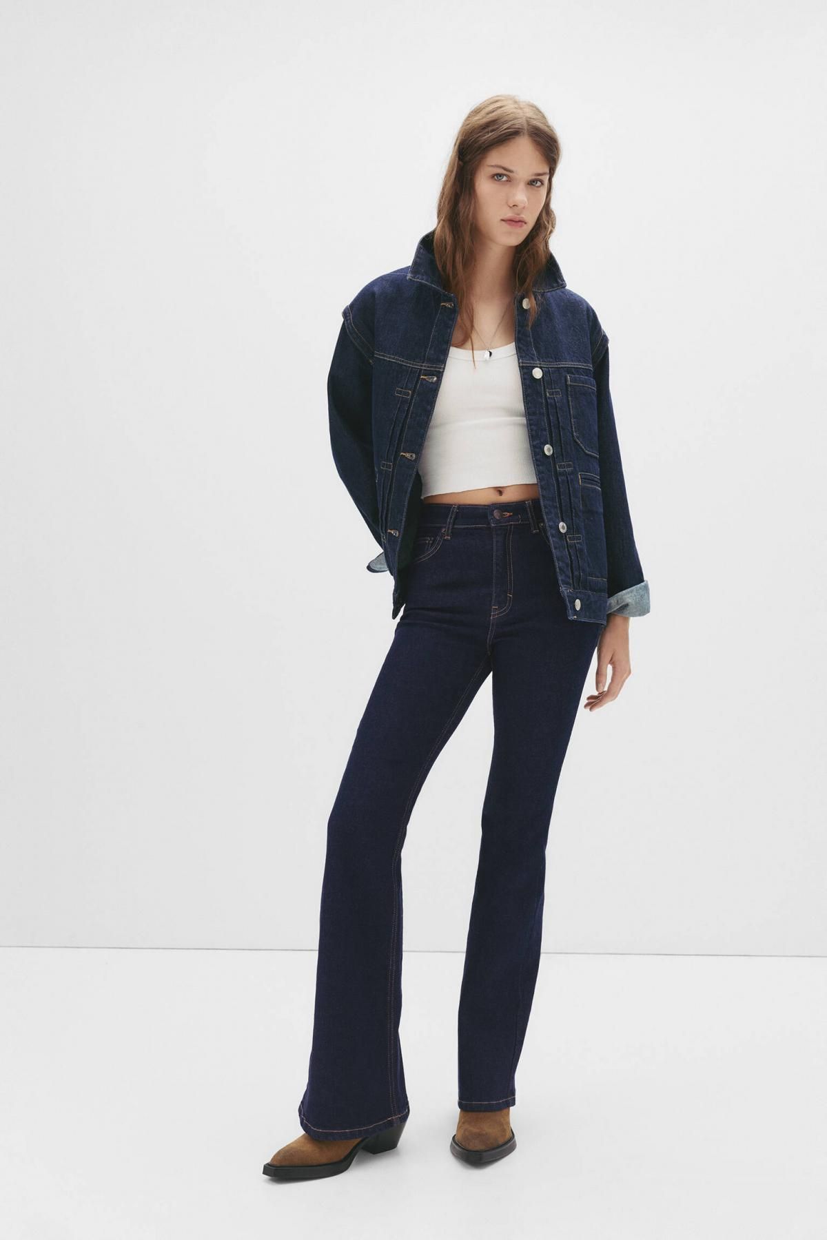 풀앤베어 하이웨이스트 플레어 데님 진청 청바지 7683/308 NAVY - 상세 이미지 2