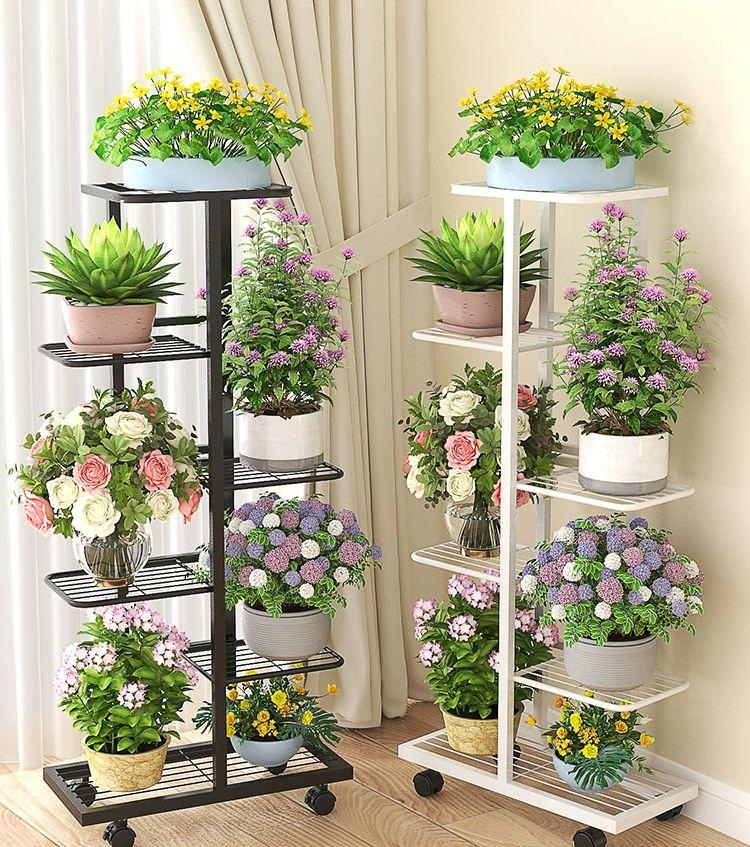 꽃다발 진열 선반 스탠딩 랙 꽃가게 화이트 공방 꽃꽂이 화이트 116cm 6단 7화분 - 상품 이미지