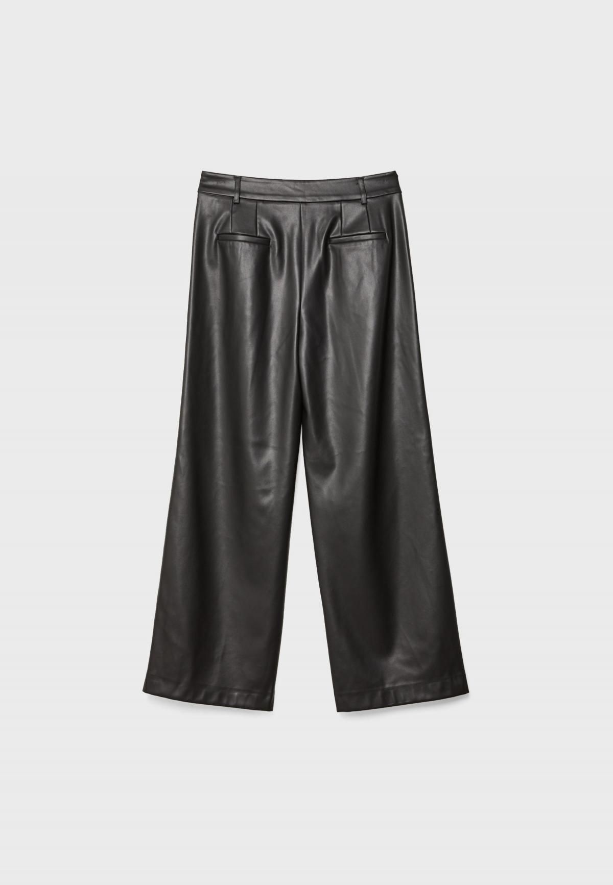 스트라디바리우스 플리츠 와이드핏 페이크 레더 슬랙스 팬츠 8294/160 BLACK - 상세 이미지 3