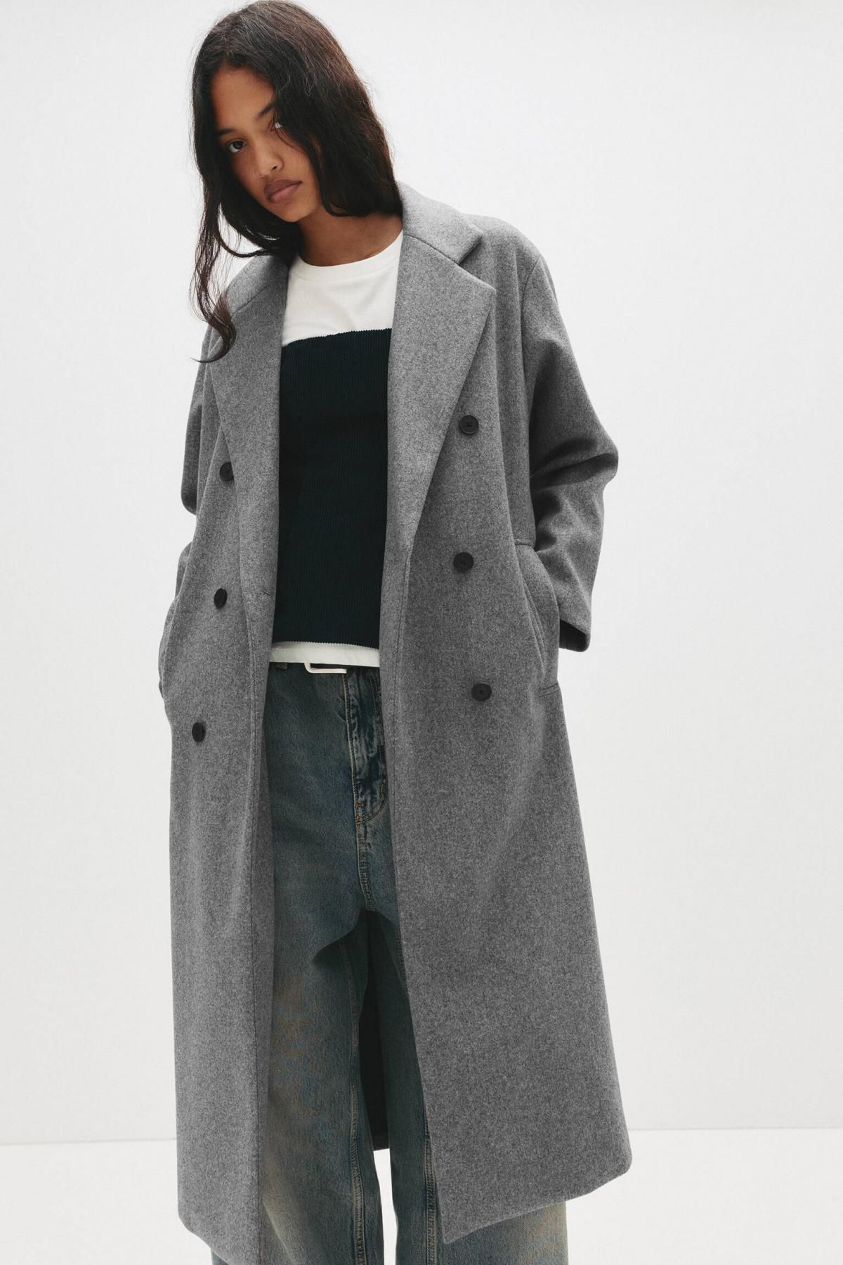 풀앤베어 울혼방 더블브레스트 라펠 클래식 롱코트 7800/308 GREY MARL - 상세 이미지 5