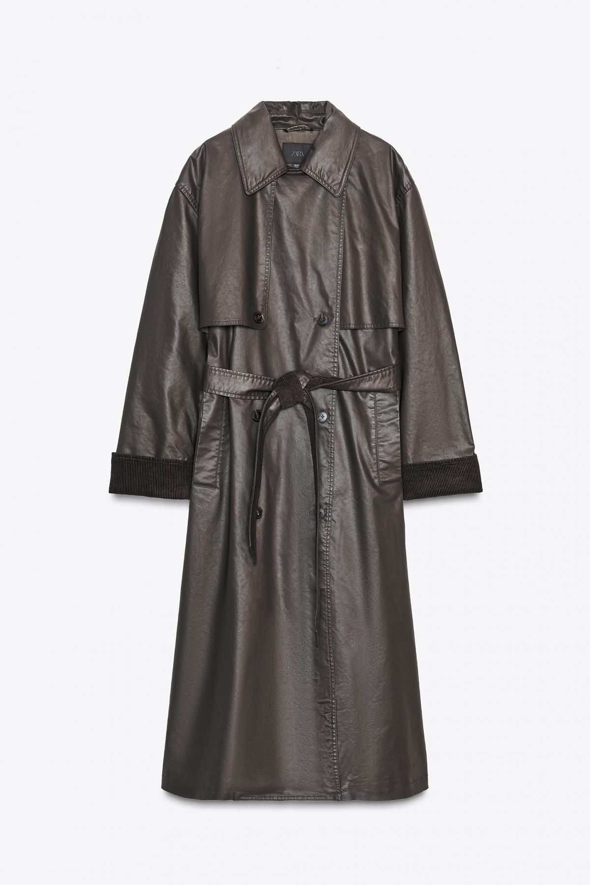 자라 테크니컬 왁스드 코듀로이 커프스 롱 트렌치코트 5854/728 DARK BROWN - 메인 이미지
