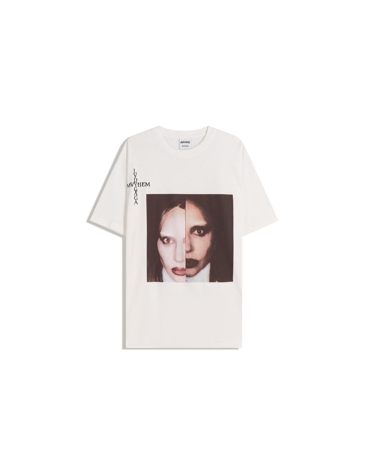 버쉬카 레이디가가 포토 프린트 오버핏 반팔 티셔츠 7620/160 OFF WHITE - 상품 이미지