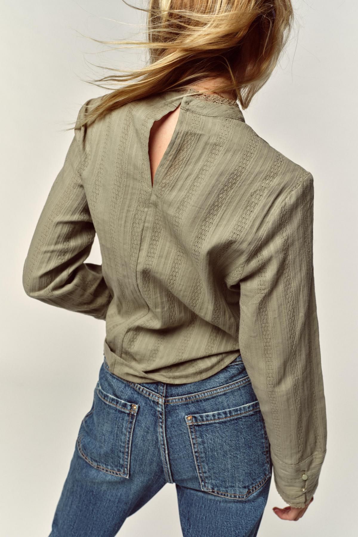 자라 로맨틱 레이스트림 스트라이프 긴팔 셔츠 8741/255 MID KHAKI - 상세 이미지 5
