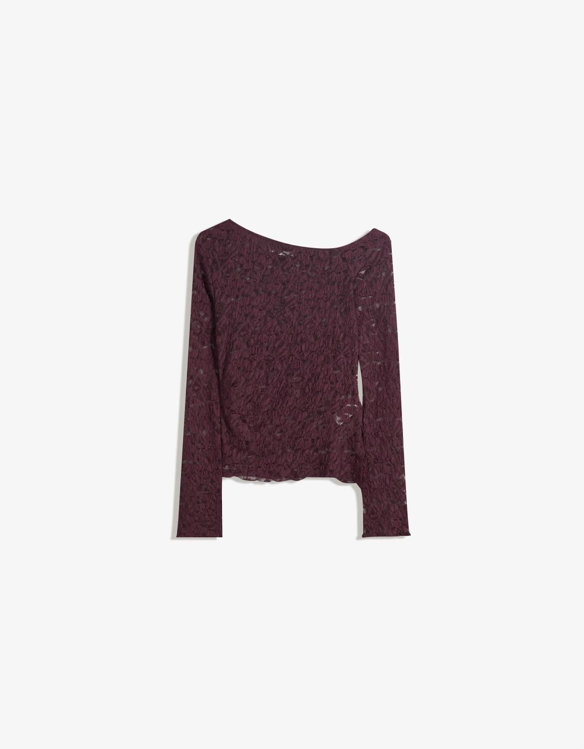 버쉬카 버건디 시스루 레이스 긴팔 탑 7542/662 BURGUNDY - 상세 이미지 3