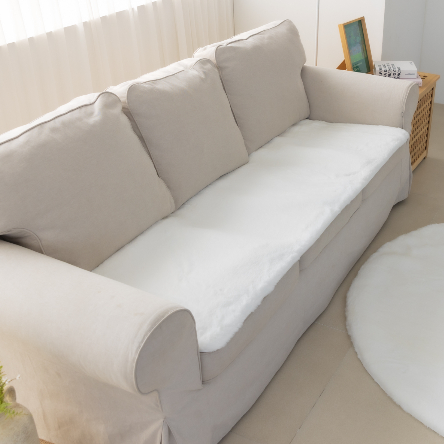 먼지없는 워셔블 장모 온감 러그 대형 거실 침실 원룸 에코퍼 화이트, 60x170