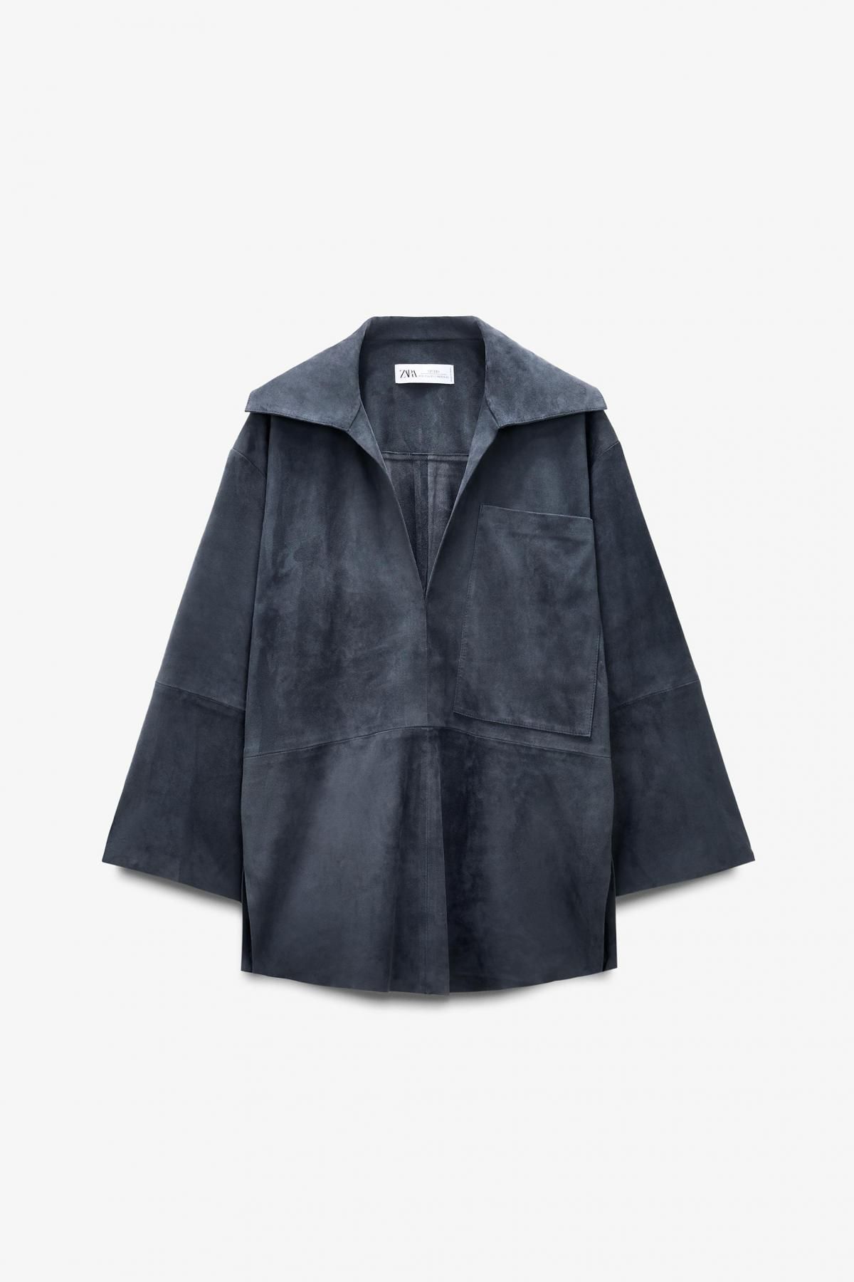 자라 스웨이드 레더 브이넥 포켓 긴팔 셔츠 6098/912 ANTHRACITE GREY - 메인 이미지