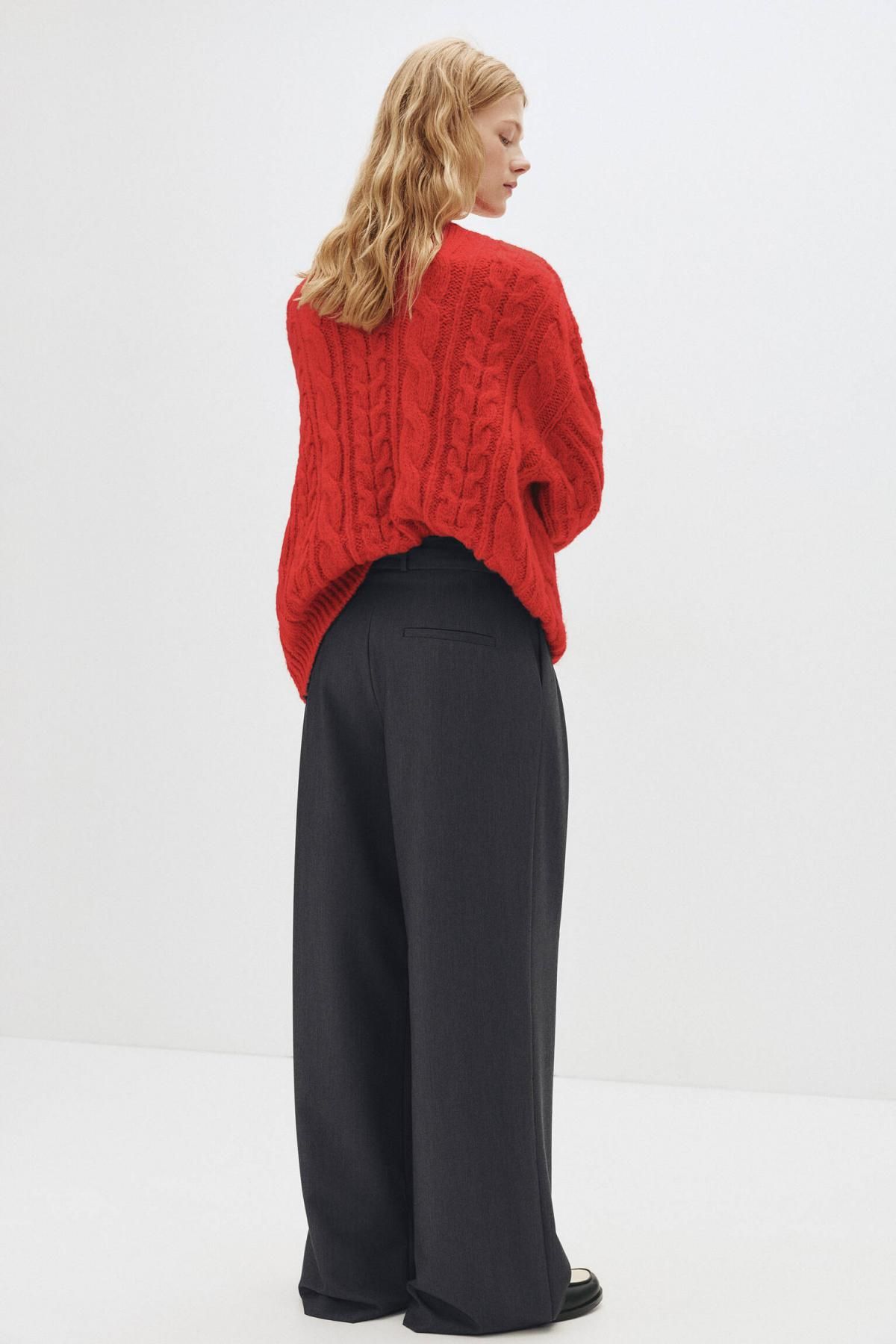 풀앤베어 와이드 하이웨이스트 테일러드 더블다트 슬랙스 팬츠 7674/315 GREY MARL - 상세 이미지 5