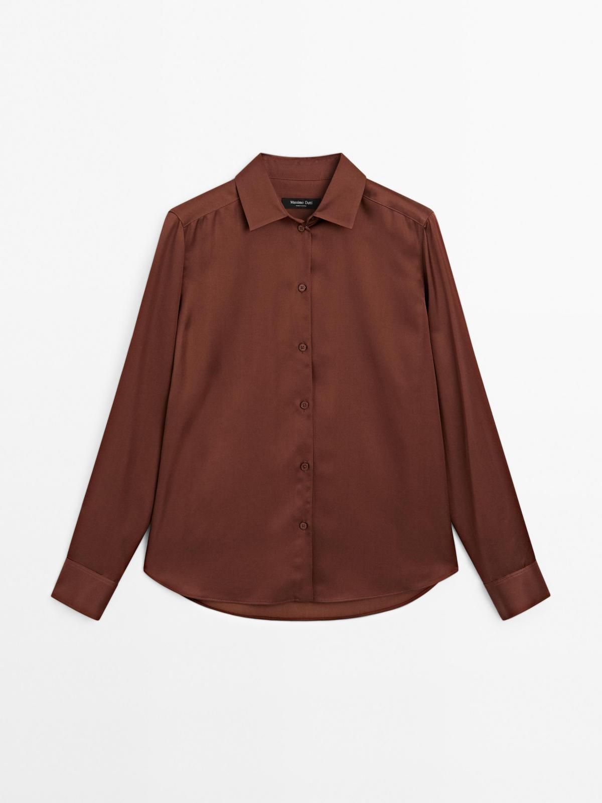 마시모두띠 브라운 플루이드 새틴 긴팔 셔츠 5150/950 BROWN - 상품 이미지