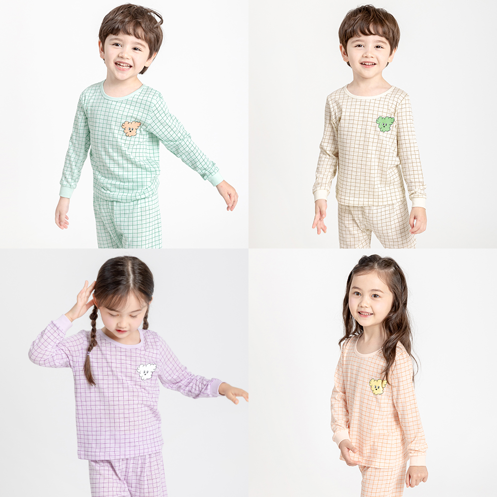 국내생산 유아 아동 퍼피 9부 코튼모달 슬러브 내의 실내복 상하의 세트 봄 가을 겨울 - 상품 이미지