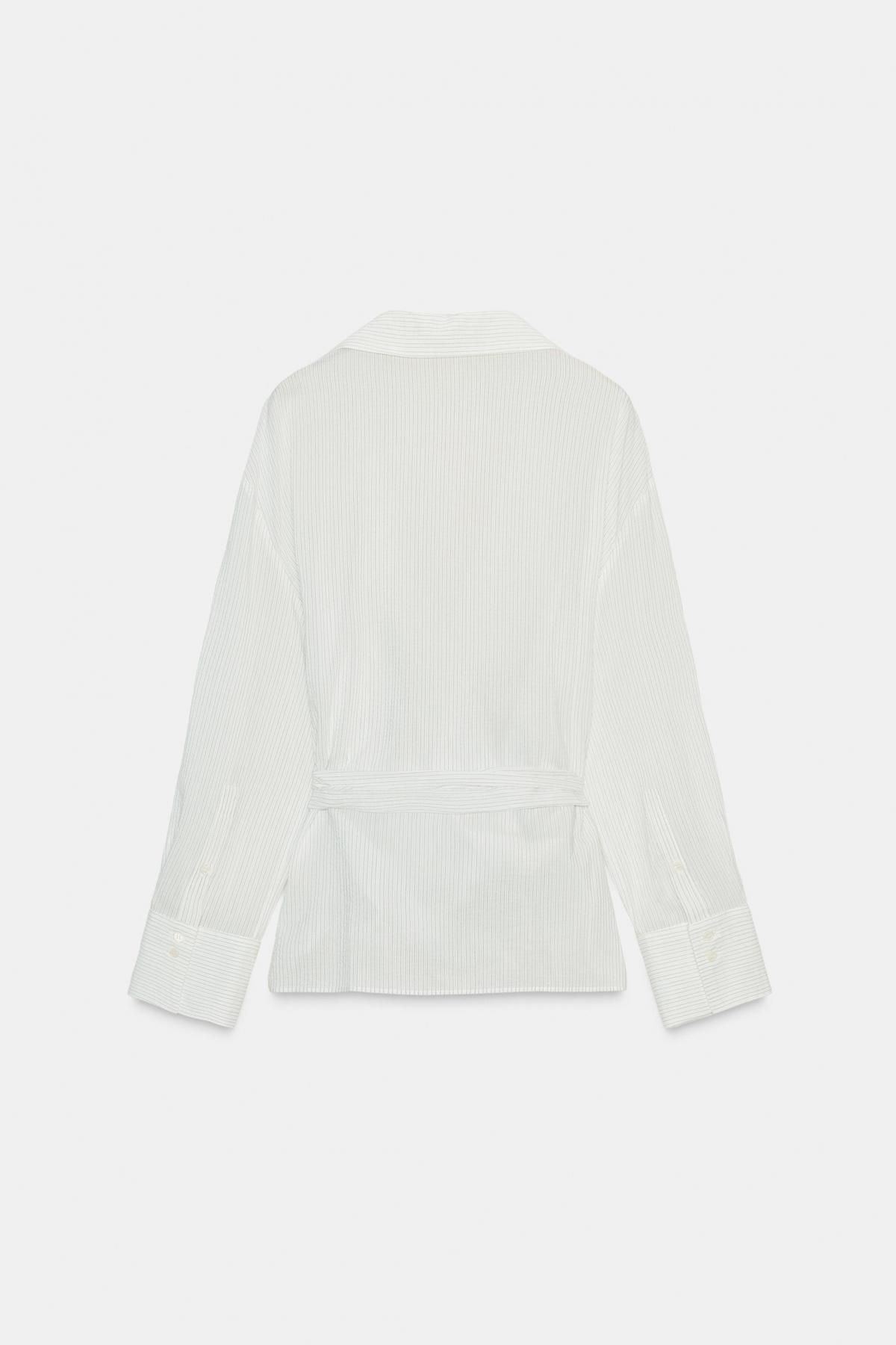 자라 프리미엄 스트라이프 랩 브이넥 블라우스 9045/249 BLACK / WHITE - 상세 이미지 4