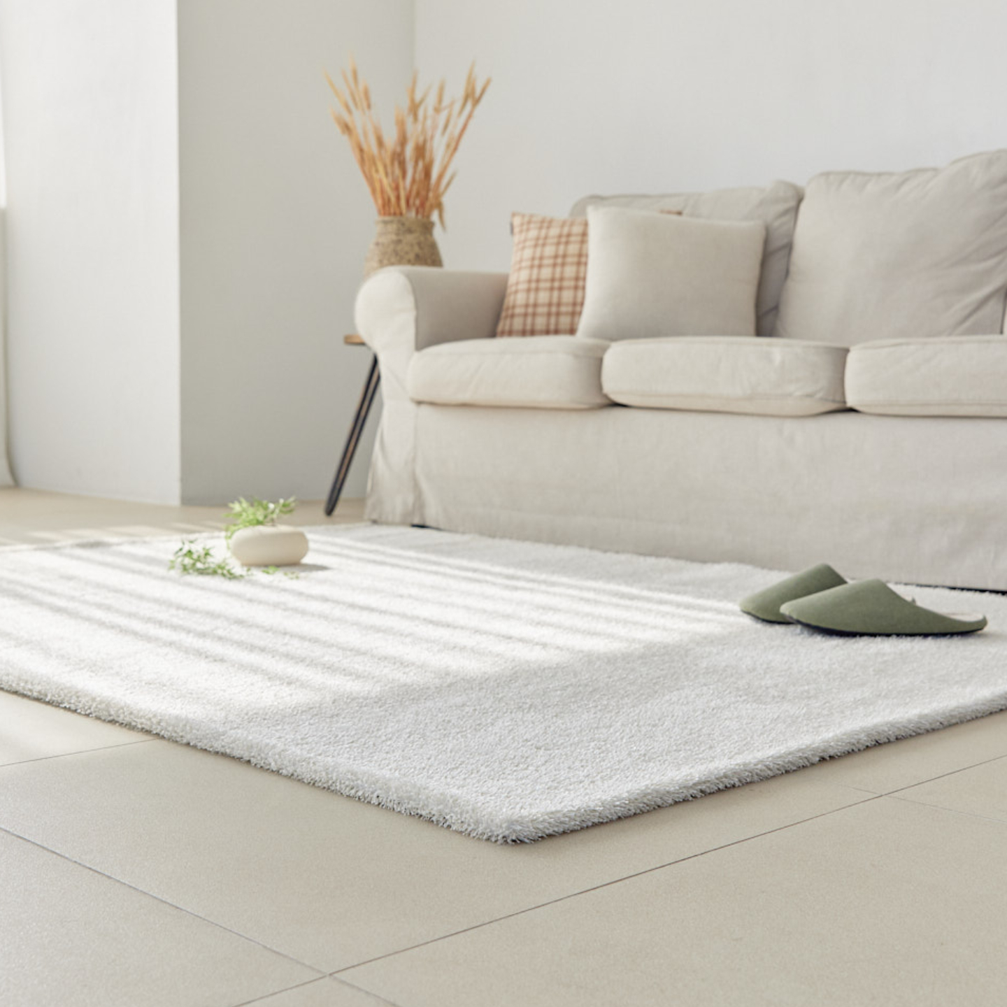 먼지없는 워셔블 장모 온감 러그 대형 거실 침실 원룸 실루엣 크림, 원형 200