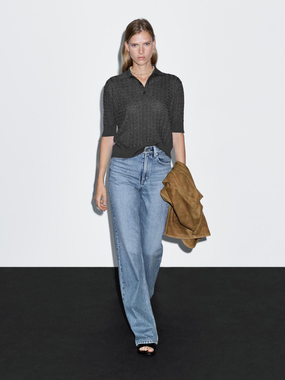 마시모두띠 울블렌드 브이넥 반팔 케이블 니트 폴로 셔츠 5687/579 ANTHRACITE GREY - 상세 이미지 3