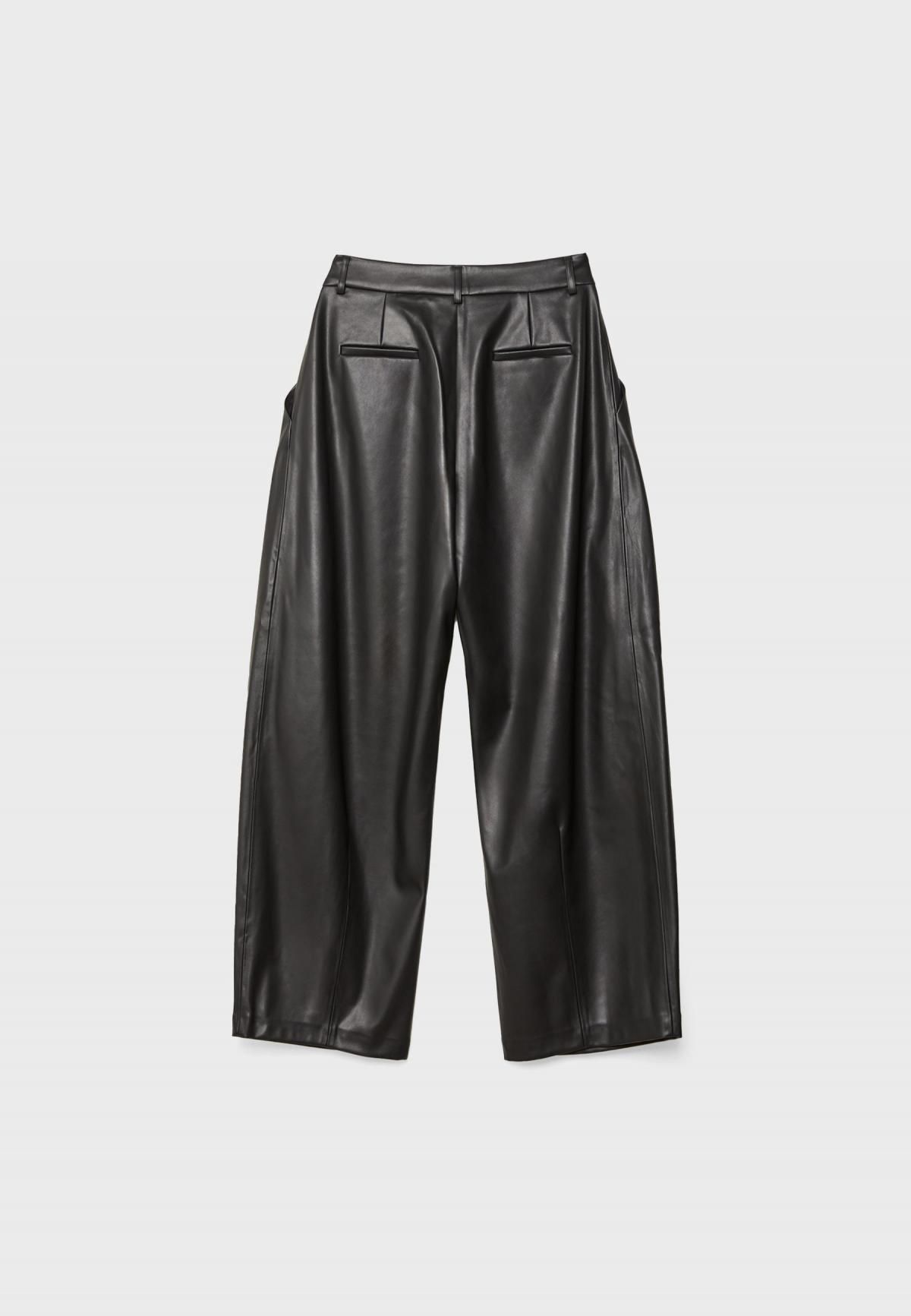 스트라디바리우스 하이웨이스트 블랙 테크니컬 레더 와이드 팬츠 8295/160 BLACK - 상세 이미지 3