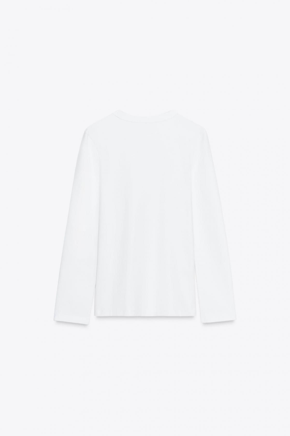 자라 베이직 스트레치 인터록 라운드넥 긴팔 티셔츠 4174/660 WHITE - 상세 이미지 5