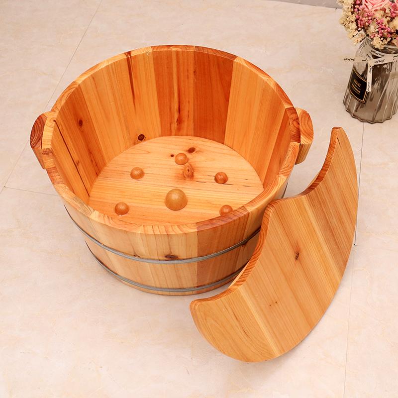 히노끼 족욕통 발 대야 발찜질 원목 습식 나무통 족탕기 21cm 바닥 뚜껑 마사지기 포함 - 상세 이미지 3