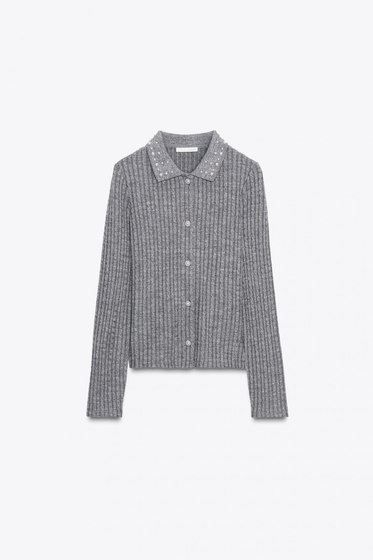 자라 주얼카라 테크니컬 컷아웃 가디건 8779/653 GREY MARL - 메인 이미지