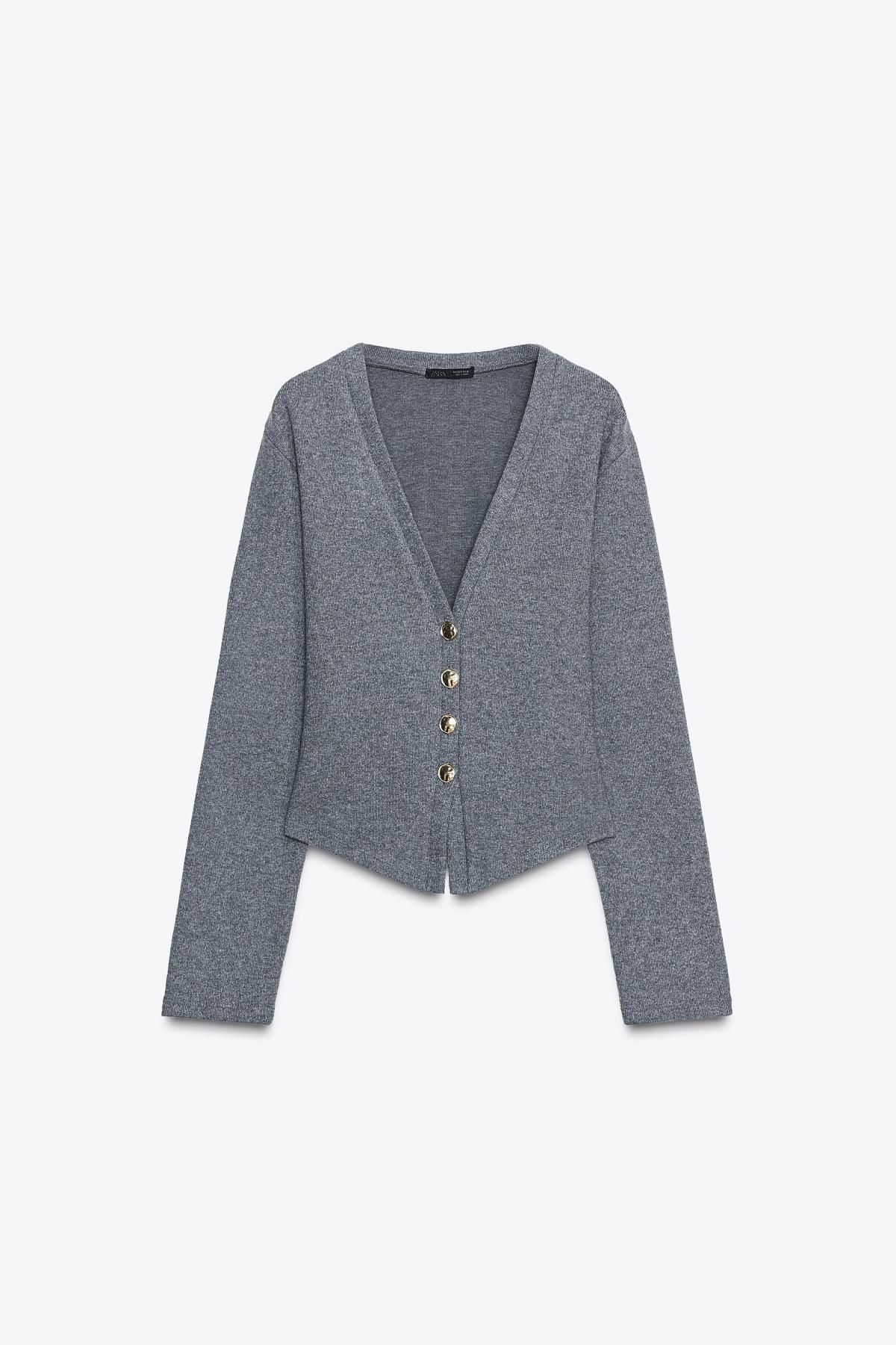 자라 소프트 라이트그레이 브이넥 버튼 가디건 5039/222 MID-GREY - 메인 이미지