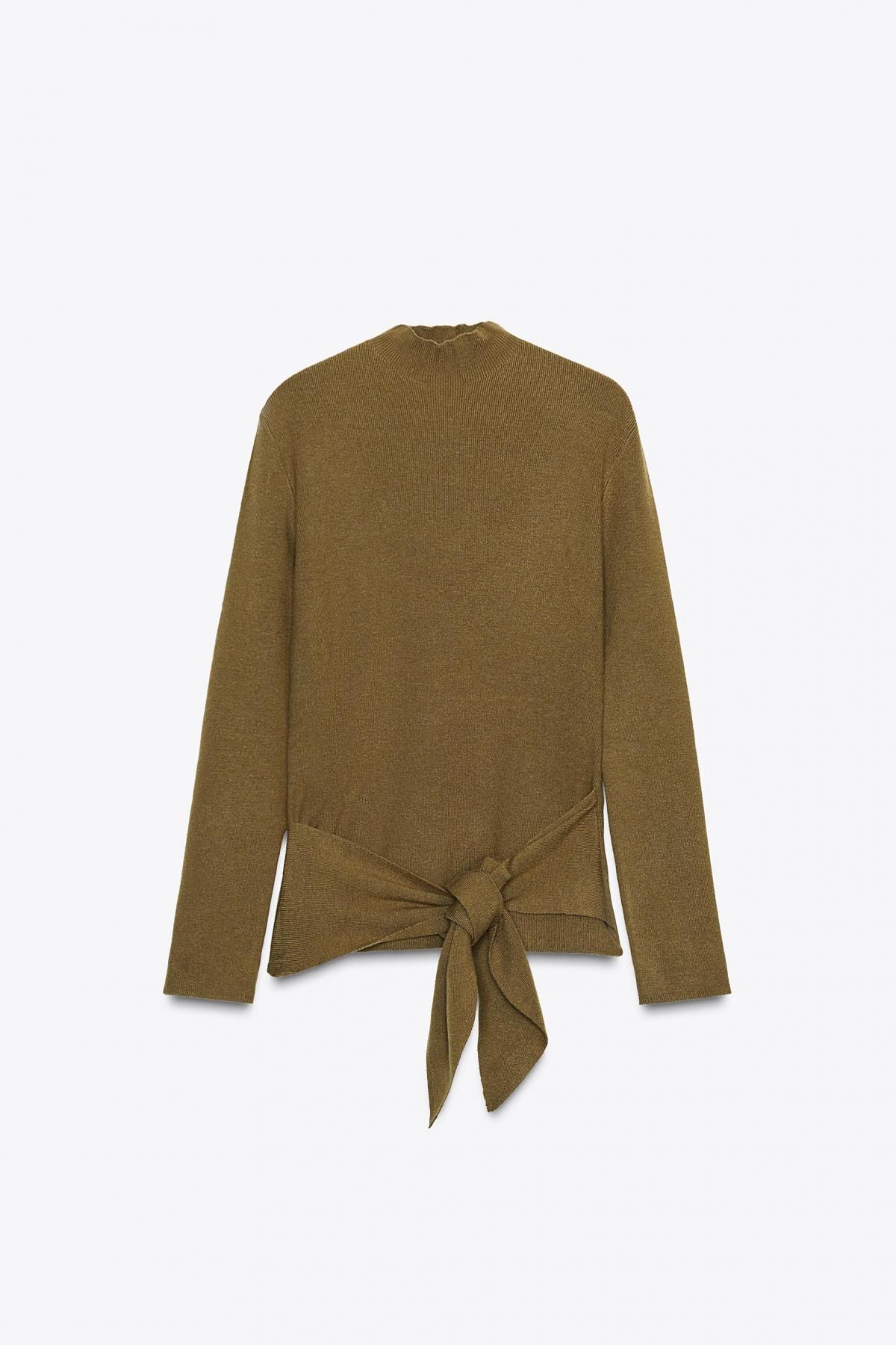 자라 프론트 매듭 하이넥 니트 스웨터 8146/109 LIGHT KHAKI - 상품 이미지