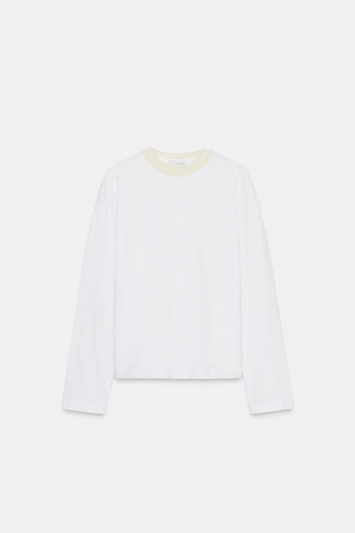 자라 배색 라운드넥 레귤러핏 긴팔 티셔츠 4174/691 WHITE - 메인 이미지