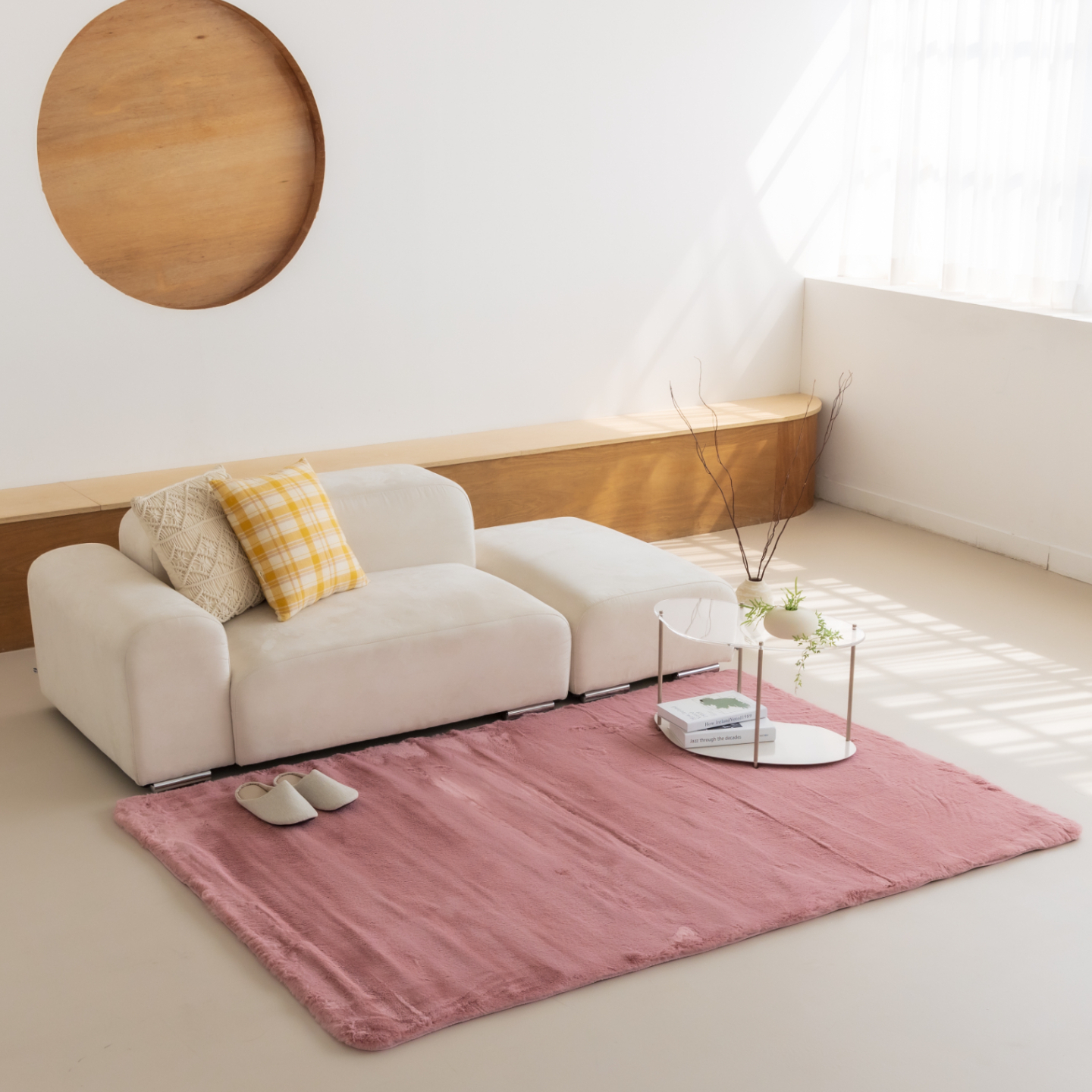 먼지없는 워셔블 장모 온감 러그 대형 거실 침실 원룸 에코퍼 핑크, 원형 170