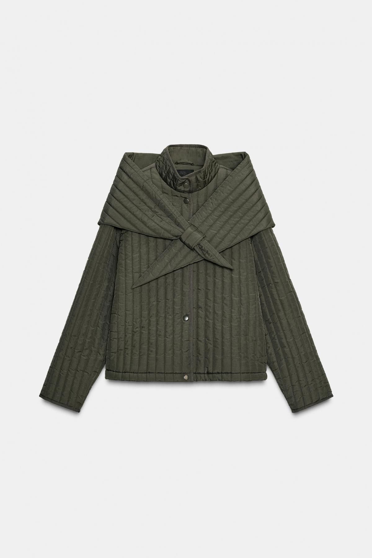 자라 오버핏 탈착식 스카프 하이넥 퀼팅 자켓 8372/278 DARK KHAKI - 메인 이미지