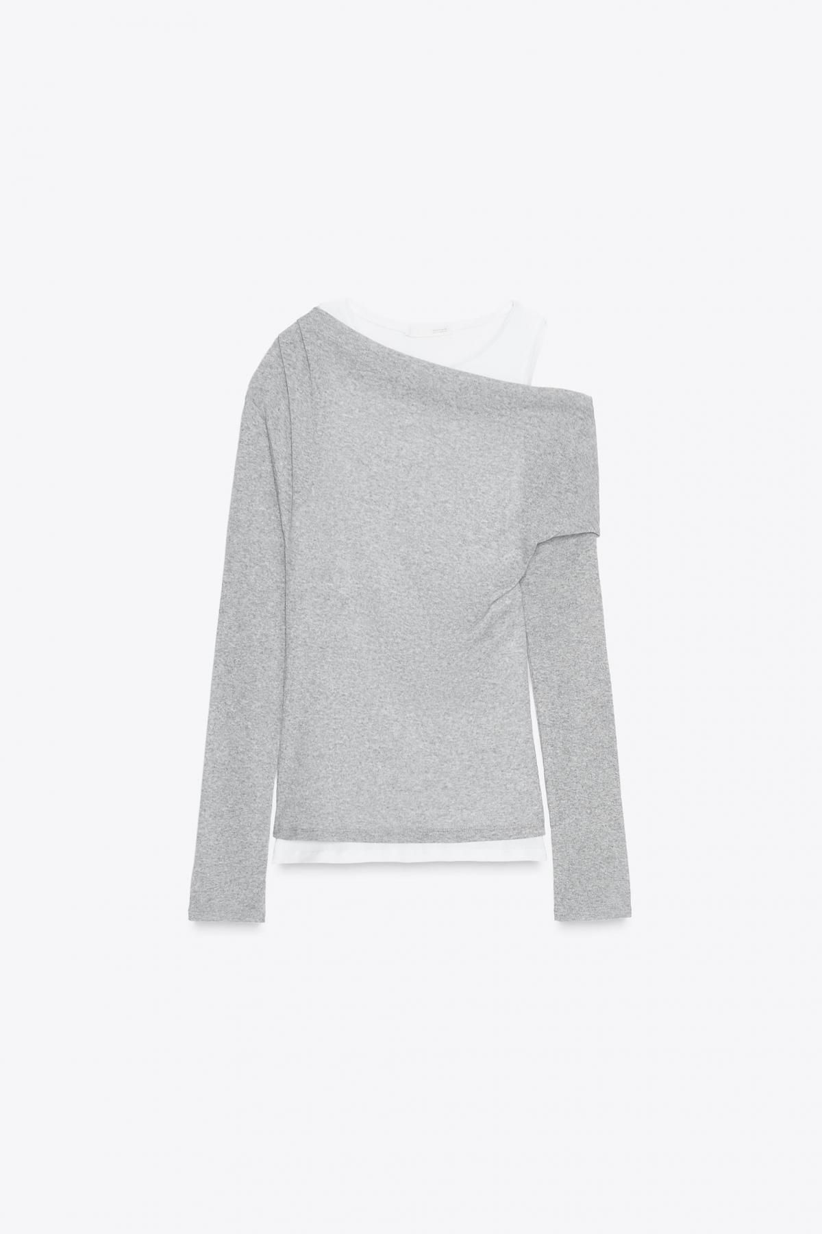 자라 비대칭 레이어드 테크니컬 긴팔 티셔츠 5644/898 GREY MARL - 메인 이미지