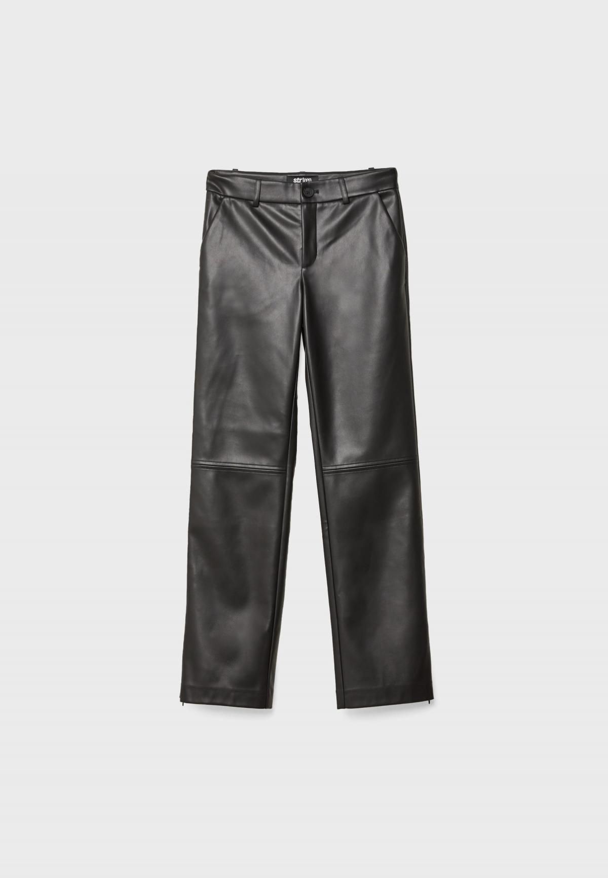 스트라디바리우스 레더 이펙트 스트레이트핏 사이드 지퍼 팬츠 8296/160 BLACK - 상세 이미지 2