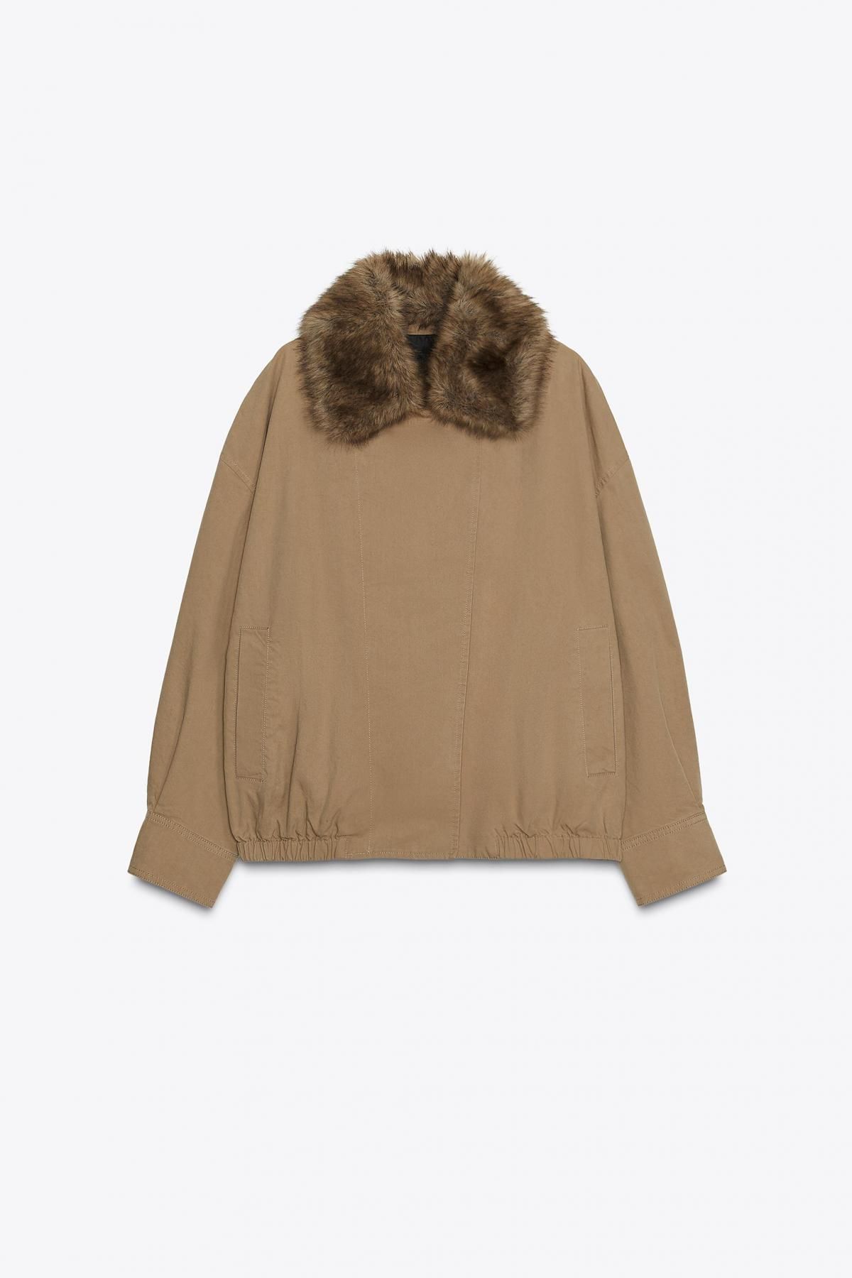 자라 페이크 퍼 카라 테크니컬 봄버 재킷 0155/248 DARK CAMEL - 메인 이미지