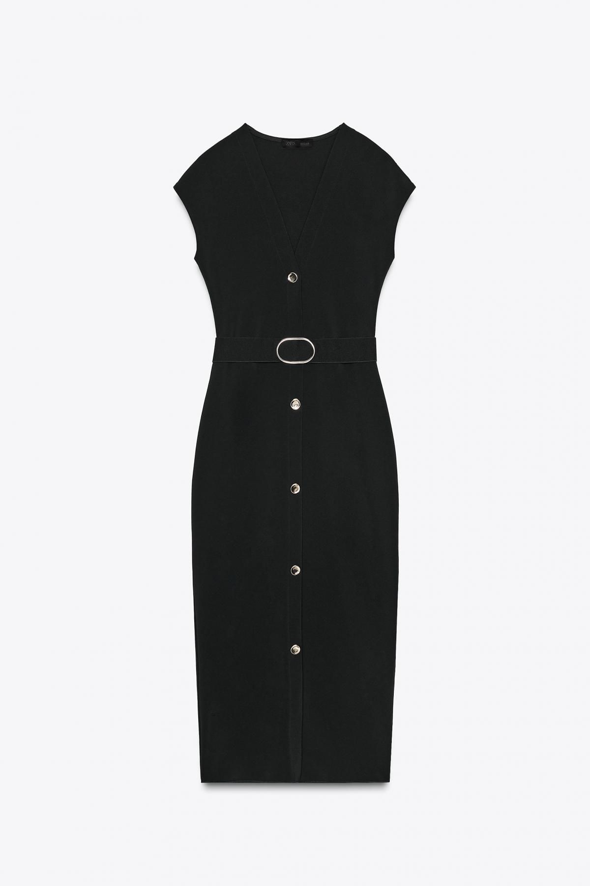 자라 스트레치 브이넥 벨트 미디 원피스 5584/204 BLACK - 메인 이미지