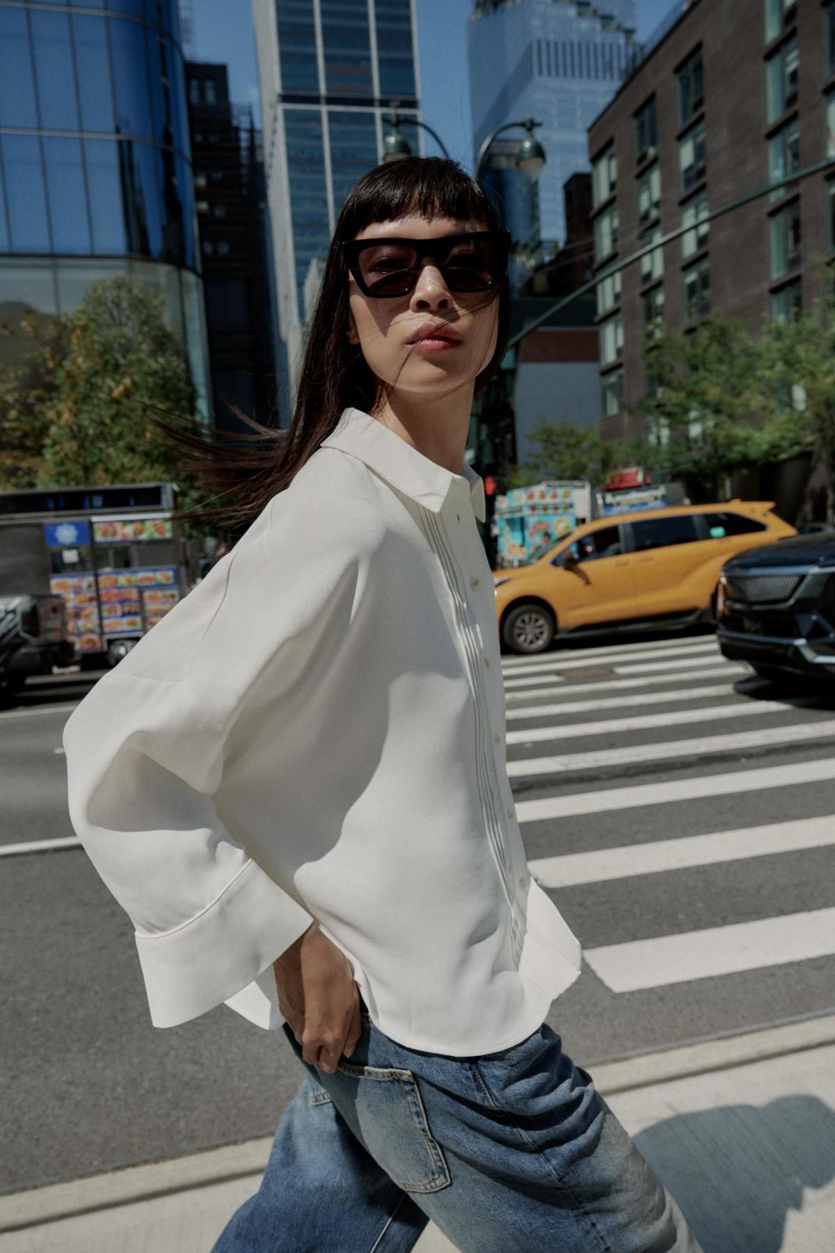 자라 테크니컬 크레이프 핀턱 루즈핏 화이트 긴팔 셔츠 8770/572 OYSTER-WHITE - 상세 이미지 5