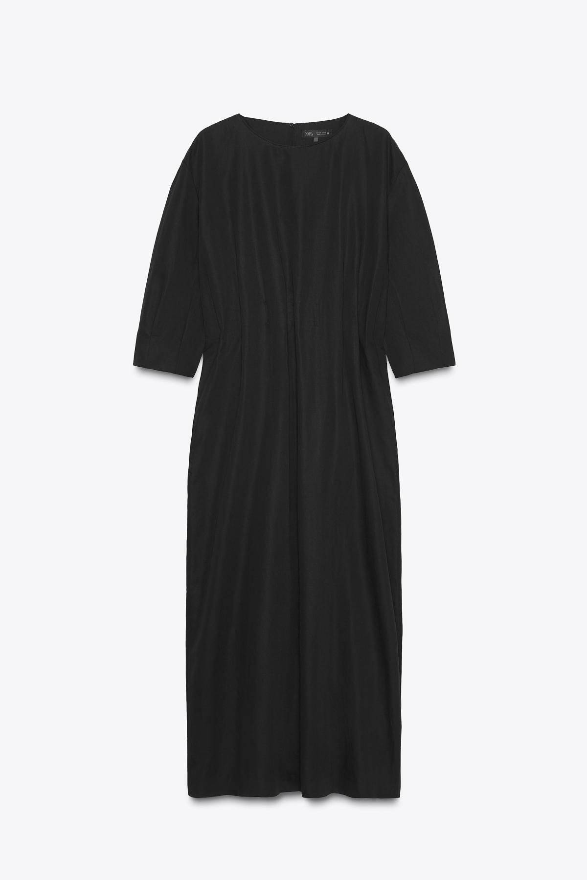 자라 플리츠 미디 코튼리넨 블랙 원피스 4333/241 BLACK - 메인 이미지