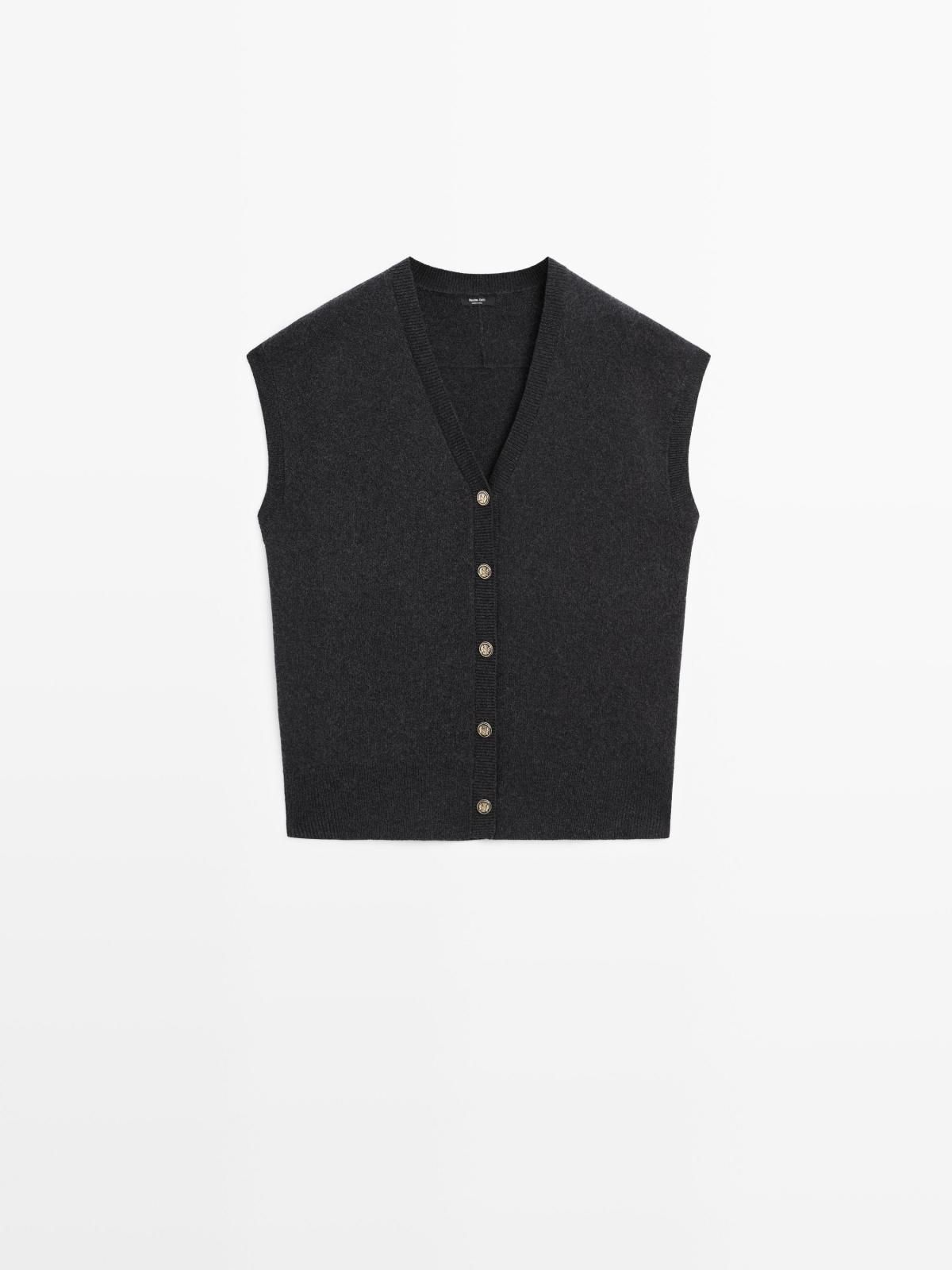 마시모두띠 골드 버튼 브이넥 울 혼방 니트 베스트 5724/595 ANTHRACITE GREY - 메인 이미지