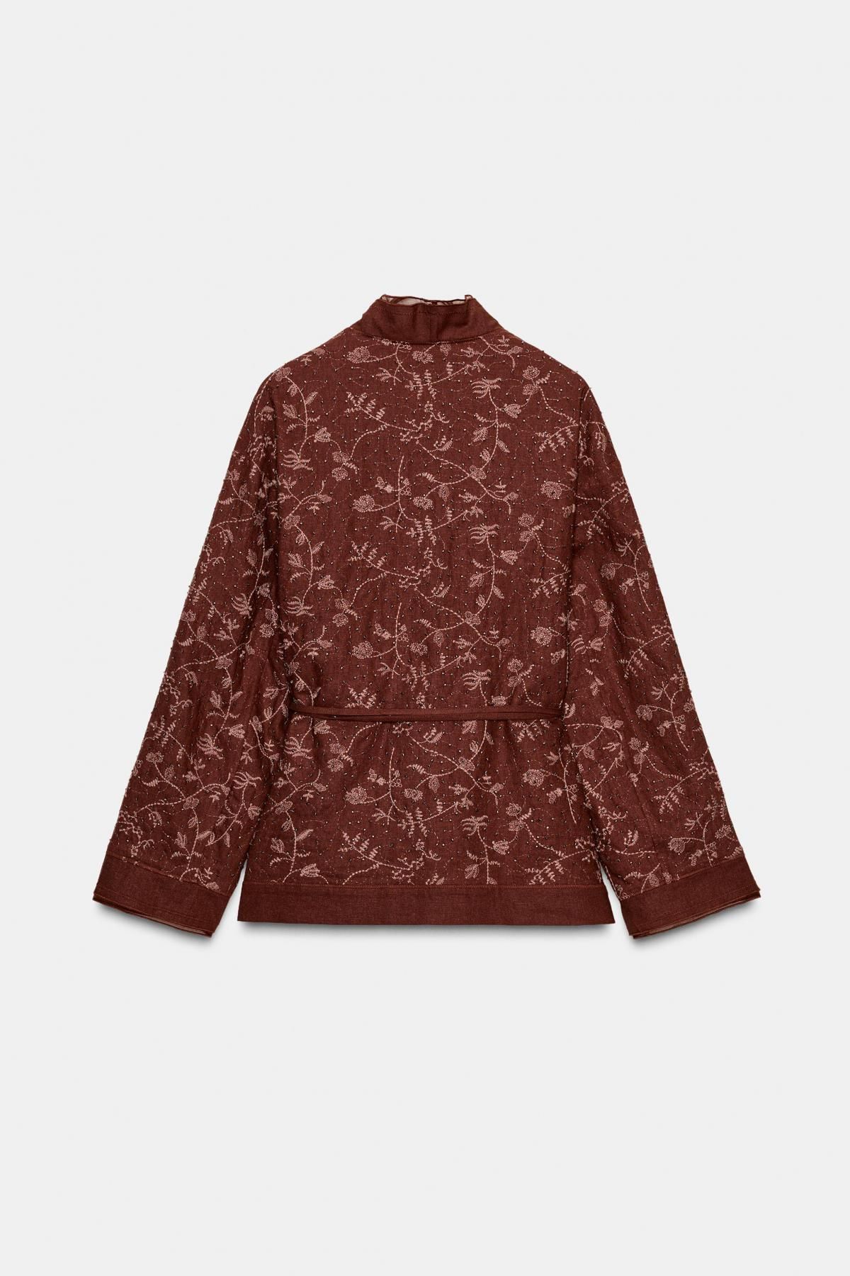 자라 에스닉 자수 린넨블렌드 기모노 재킷 2731/260 LIGHT BURGUNDY - 상세 이미지 5