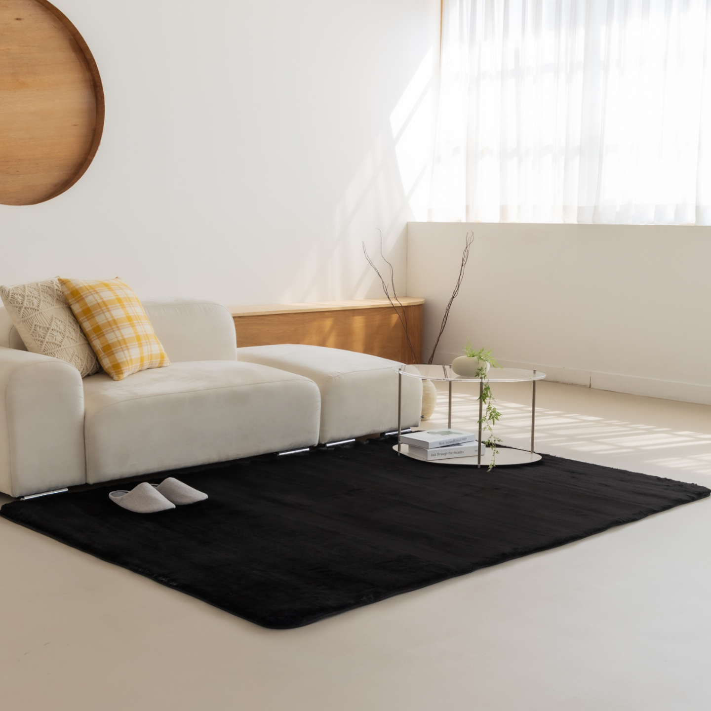 먼지없는 워셔블 장모 온감 러그 대형 거실 침실 원룸 에코퍼 블랙, 원형 100