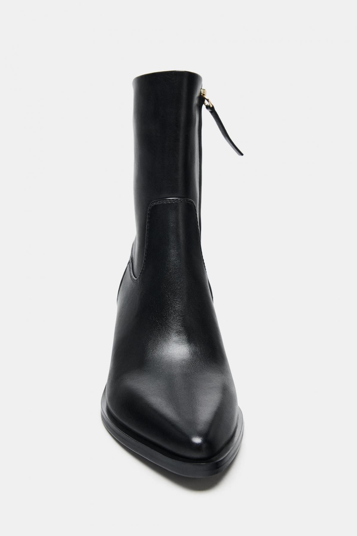 자라 블랙 포인트토 웨스턴 레더 미들힐 앵클부츠 2155/610 BLACK - 상세 이미지 4