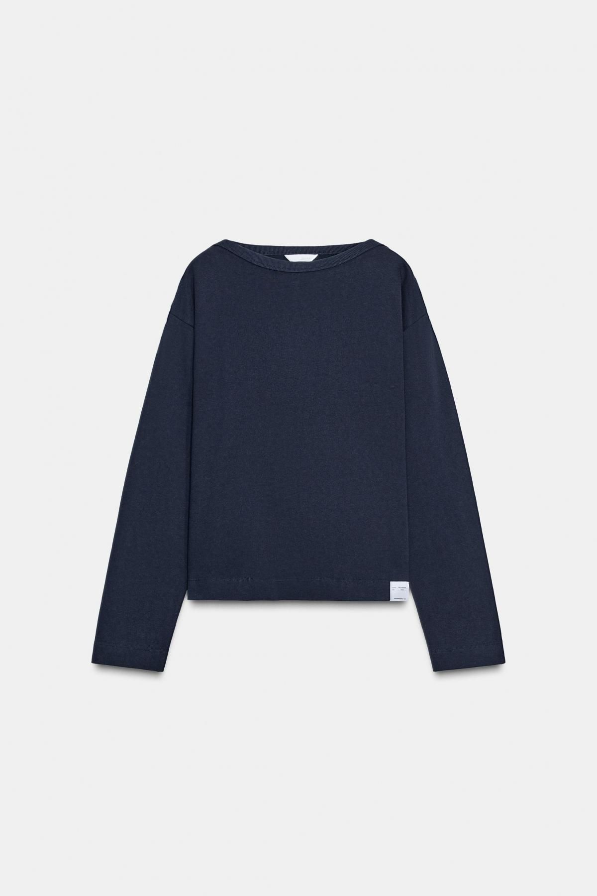 자라 베이직 네이비 보트넥 긴팔 티셔츠 4424/631 NAVY BLUE - 메인 이미지